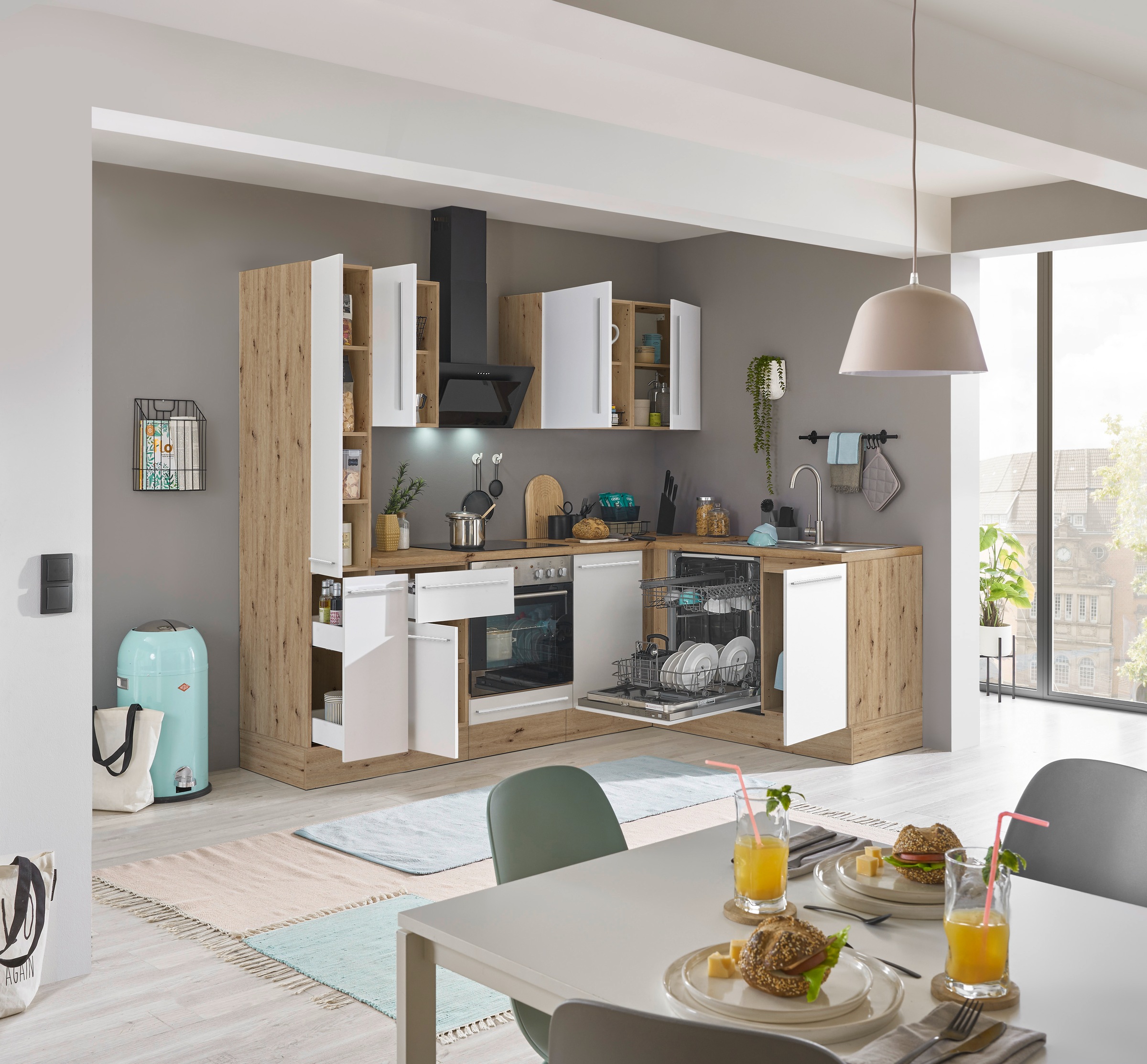 KOCHSTATION Winkelküche »Florida, Stellbreite 250x165 cm«, wahlweise mit E-Geräten, mit Softclose für Türen und Schubkästen