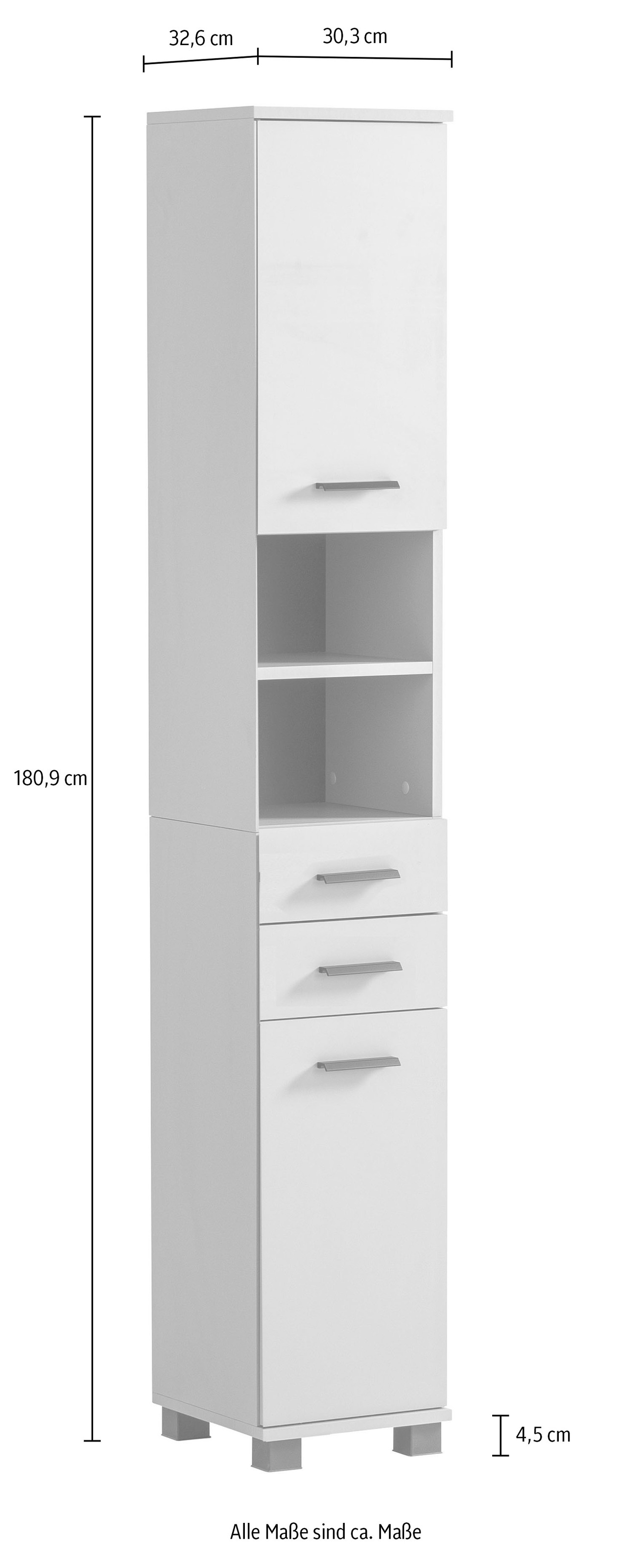 Schildmeyer Hochschrank »Palermo, Made in Germany«, Breite 30 cm, verstellbare Einlegeböden, 2 Schubkästen & 2 Türen