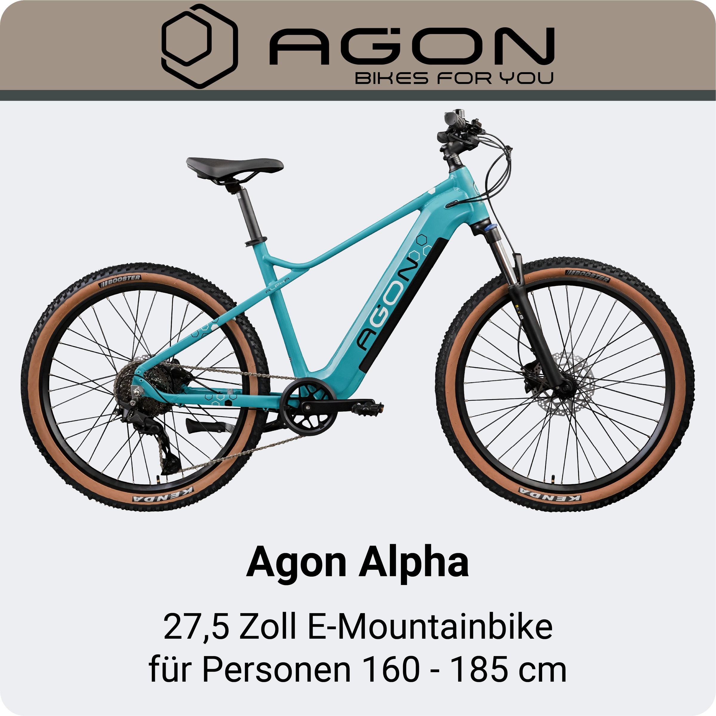 Agon Alpha E Bike Mountainbike Herren 160 - 185 cm Pedelec 27,5 Zoll Hardtail MTB Trail mit Ananda Motor 10 Gang 540 Wh