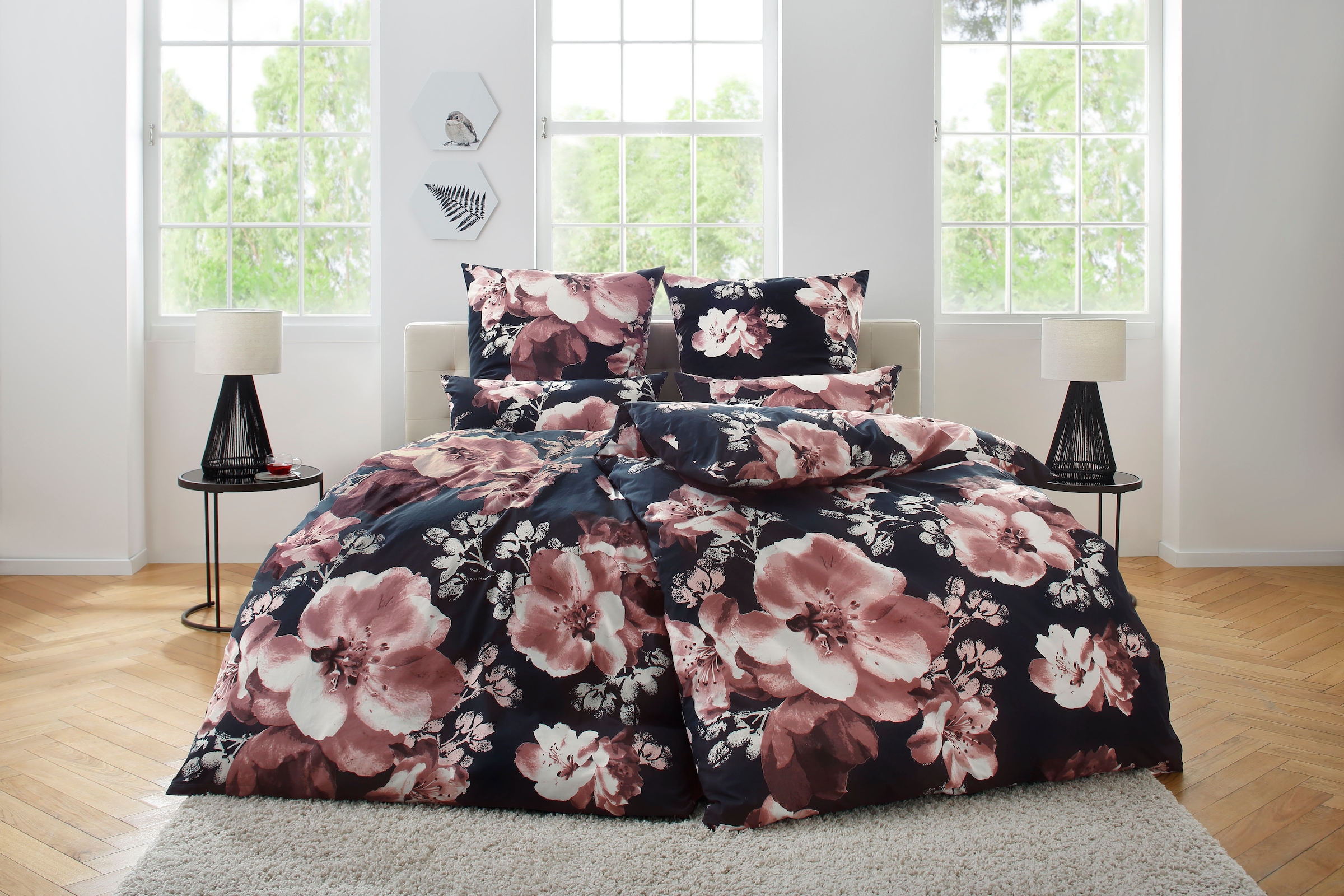 OTTO home Bettwäsche "MELINA" 2 florale Bettwäsche mit Reißverschluss, ab Gr. 135x200 cm