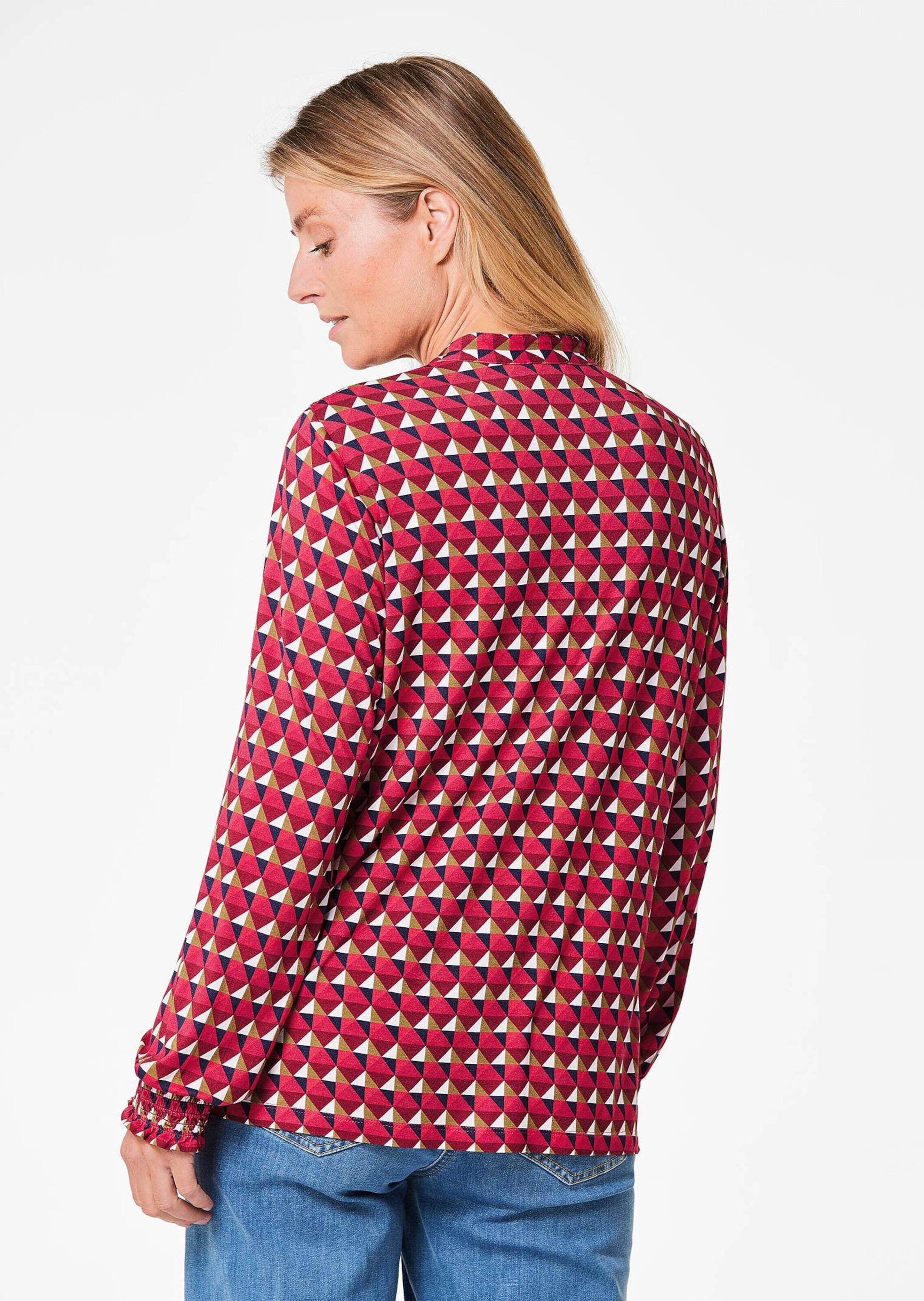 GOLDNER Langarmbluse »Kurzgröße Jerseybluse mit modischen Smok-Details«