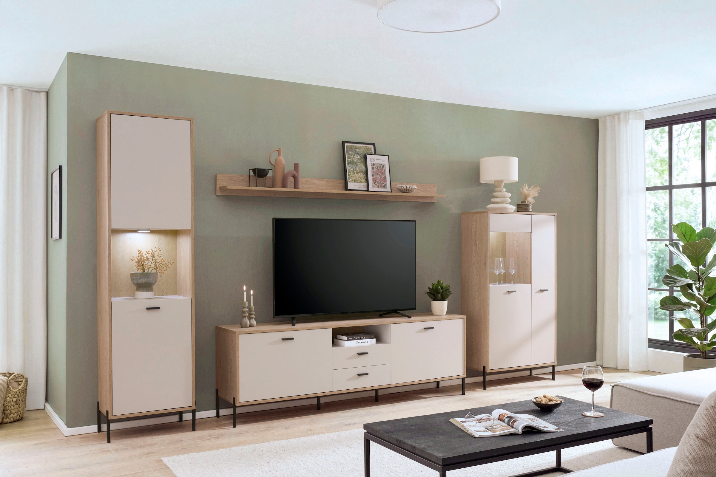 Home affaire Wohnwand »Fredericia, moderne Anbauwand, Komplettset in Kaschmir« Set, 4 Stk. tlg.