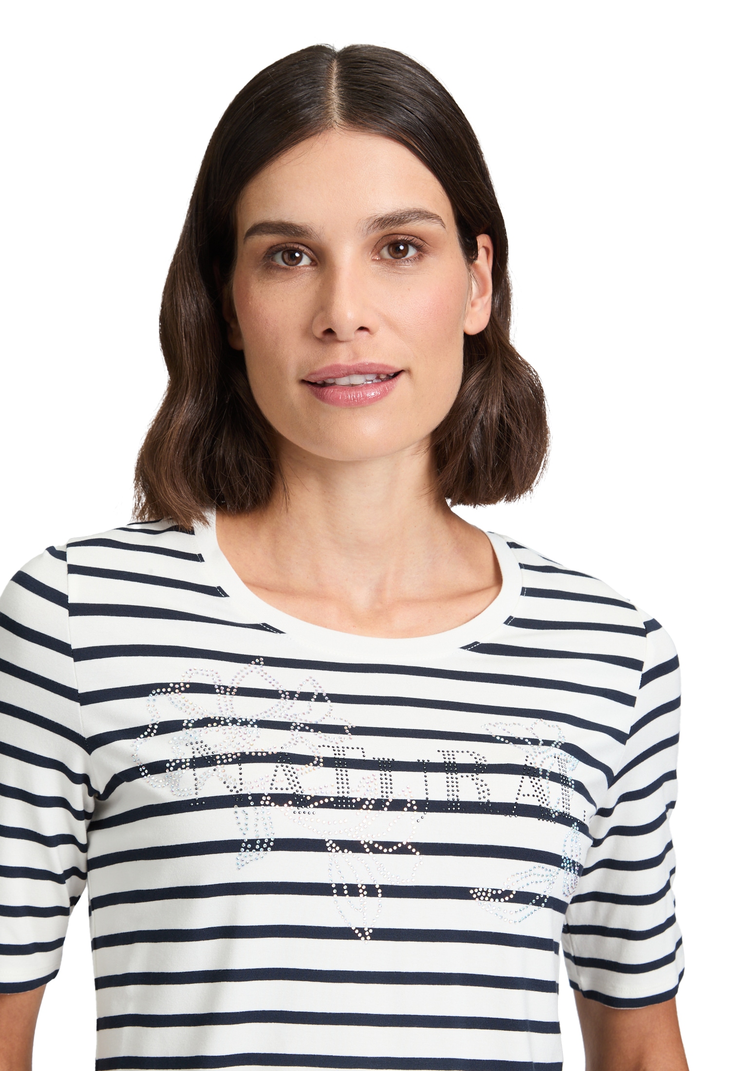 Betty Barclay Kurzarmshirt »Betty Barclay Ringelshirt mit Schmucksteinen«, (1 tlg.), Glitzersteine