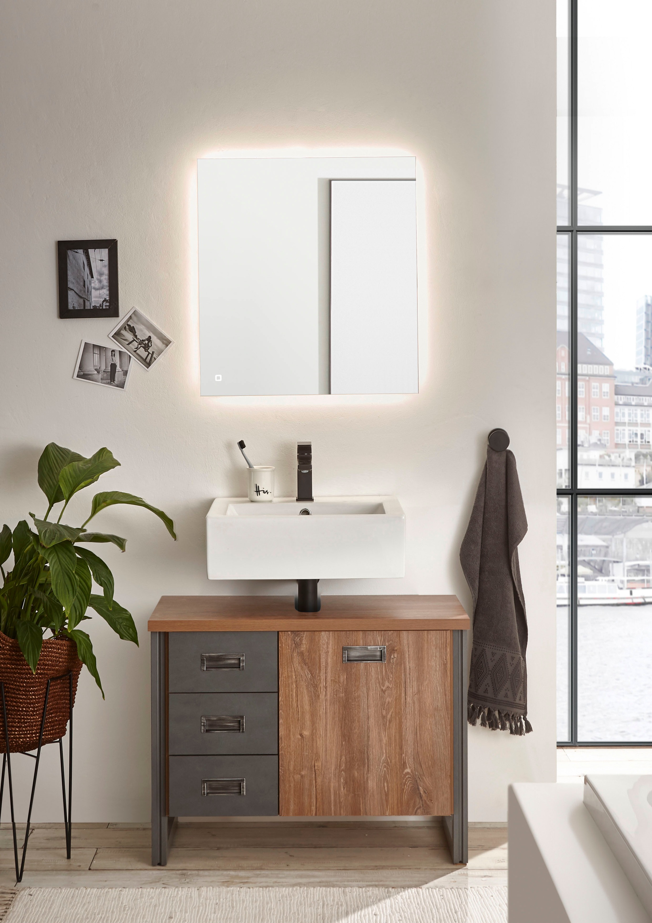 Home affaire Badmöbel-Set "Detroit, Bad im Industrialdesign, inkl. LED, 2-t günstig online kaufen