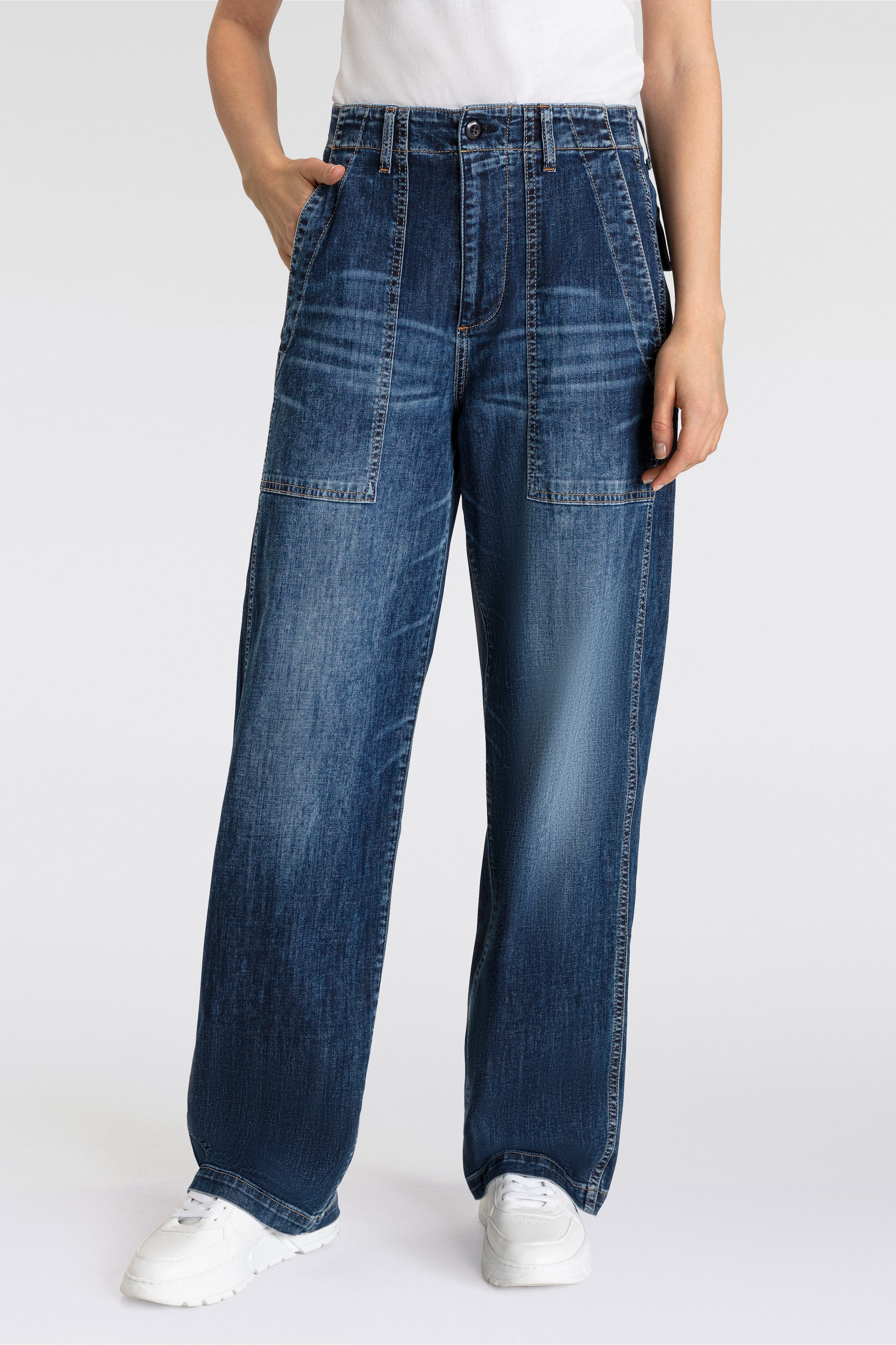 Herrlicher 5-Pocket-Jeans "Fatique Women Wide Light Denim" mit großen aufge günstig online kaufen