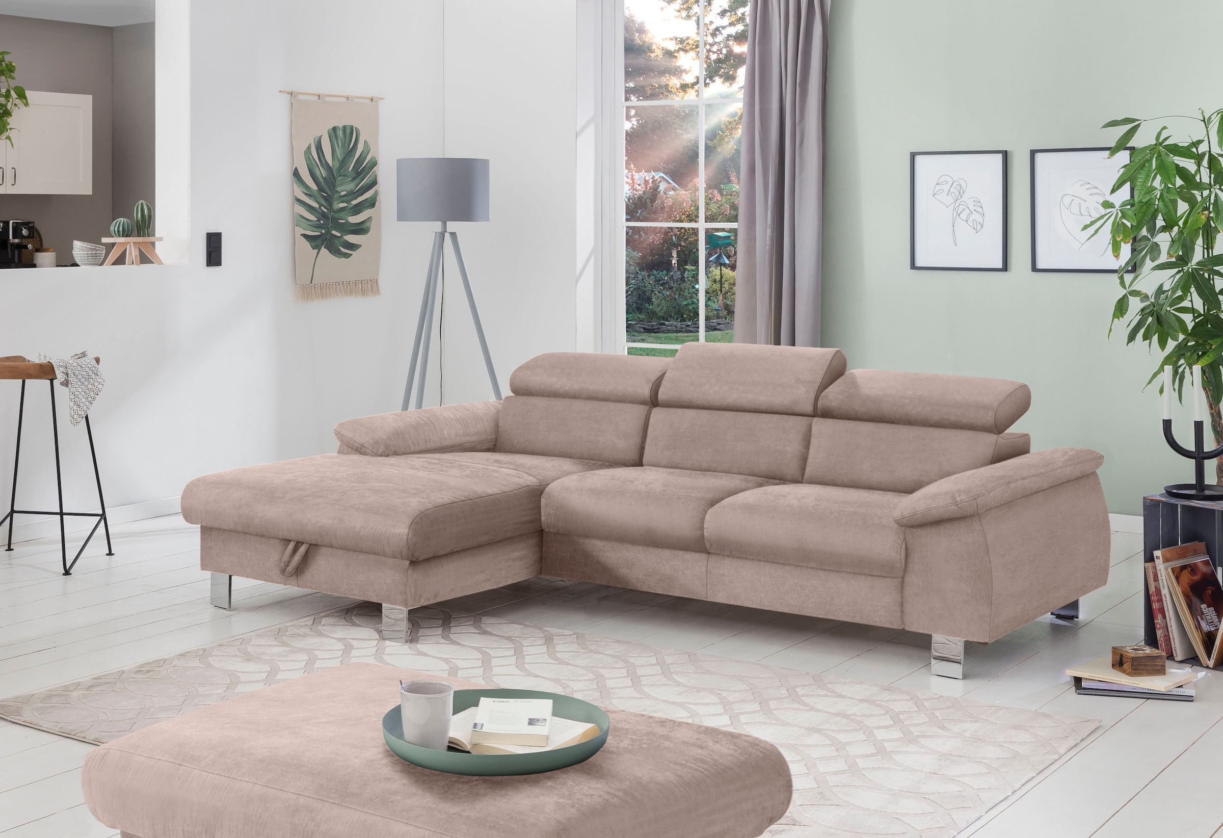 COTTA Ecksofa "Komaris L-Form, B: 244 cm" mit Kopfteilverstellung, optional Schlaffunktion, Bettkasten & Licht