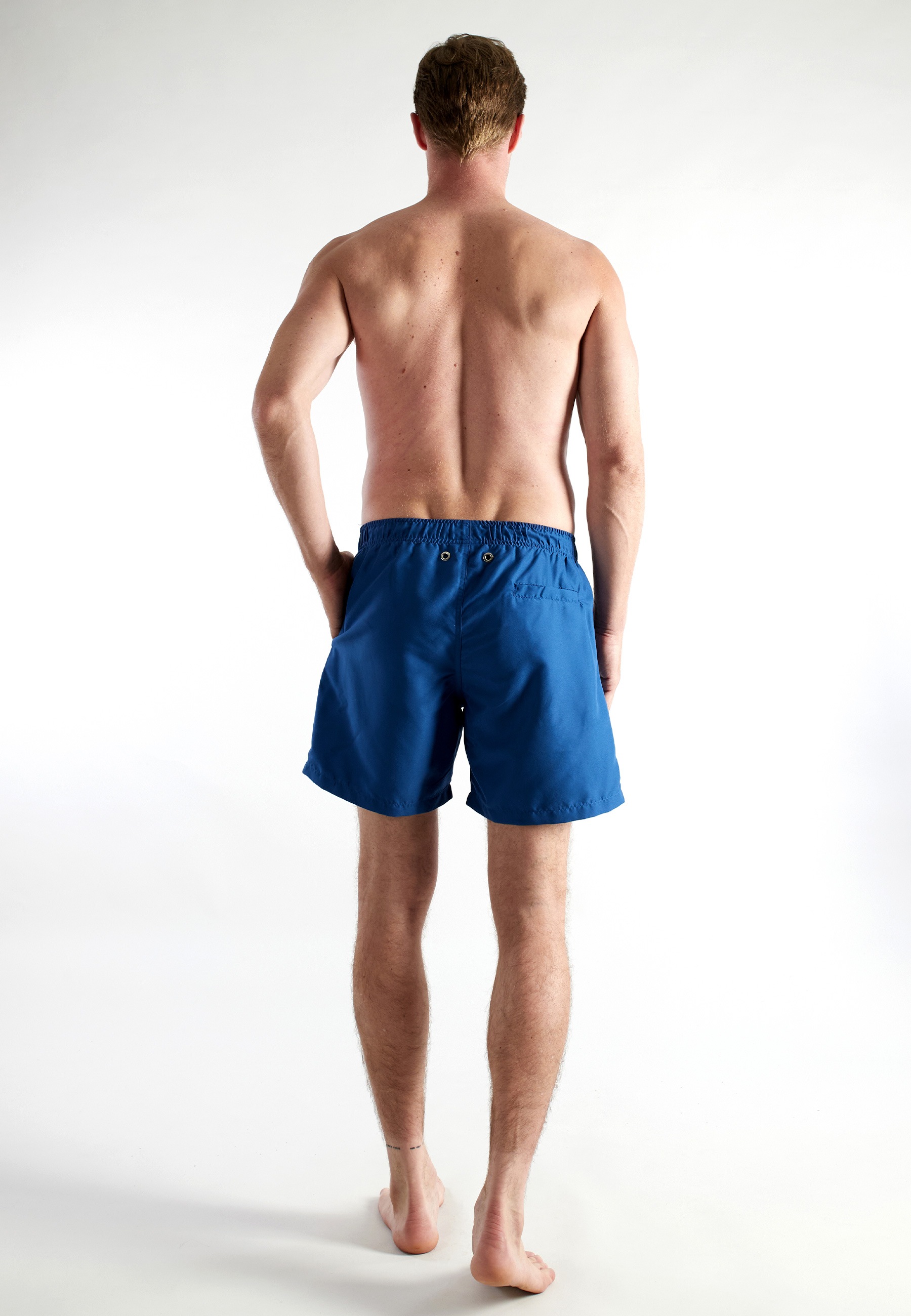 Badeshorts BUGATTI, Herren, Gr. 12, N-Gr, blau, mittel, uni, Popeline, Obermaterial: 100% Polyester, Badehosen Badeshorts, basic, mit Logodruck, mit Kordelzug, bequem 3