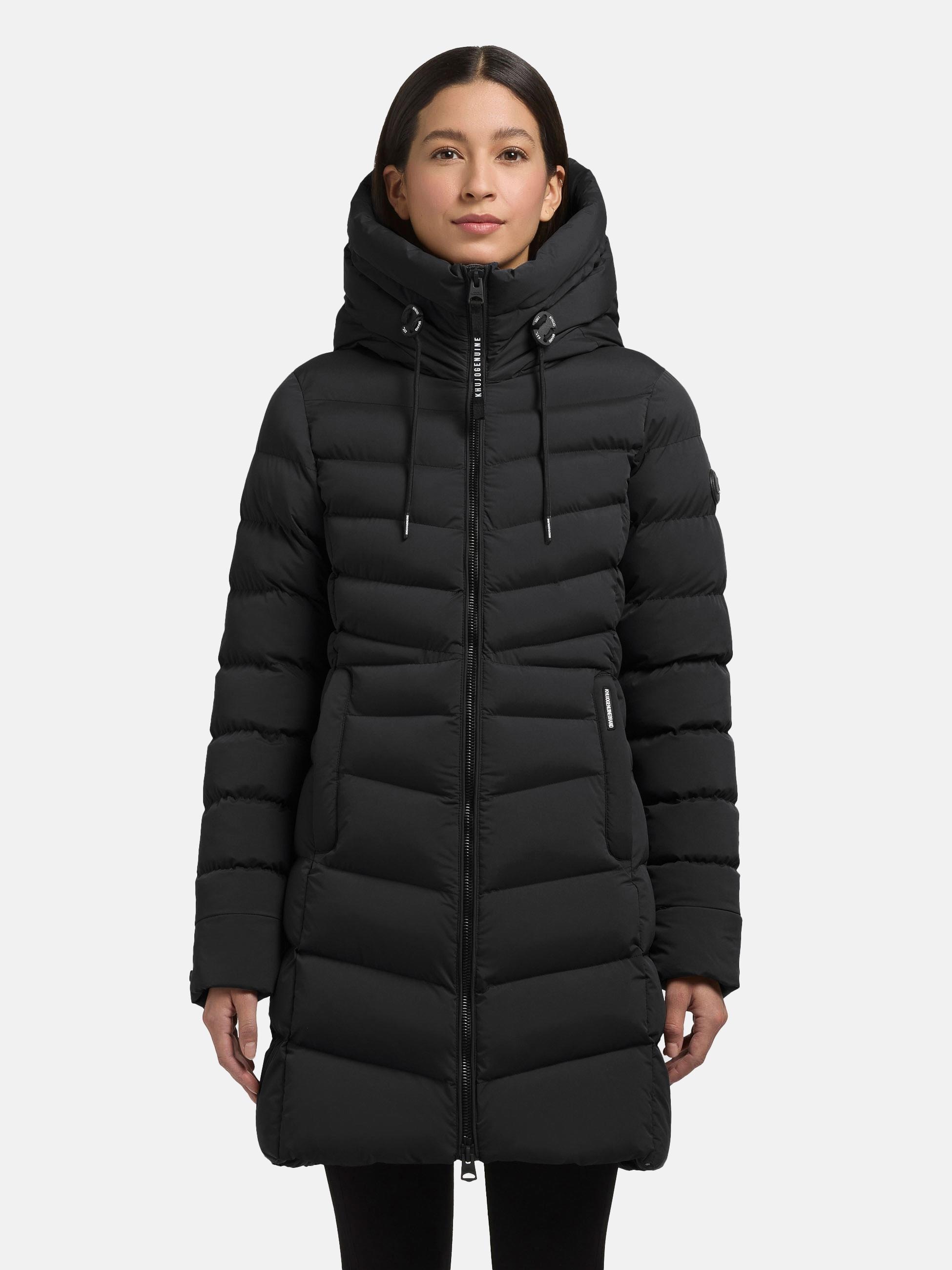 Steppmantel KHUJO "Tuhani5", Damen, Gr. M (38), schwarz, Obermaterial: 100% Polyester; Innenfutter: 100% Nylon; Wattierung: 100% Polyester, tailliert ca. Mitte Oberschenkel, hoch geschlossener Ausschnitt, eng elastischer Bund mit innenliegendem Gummizug, 