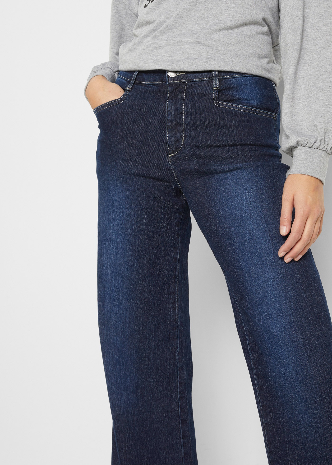 Thumbnail - bonprix Weite Jeans "Wide Leg Jeans Mid Waist, Stretch" 2 Stk. tlg. Wide Leg Jeans Mid Waist, Stretch