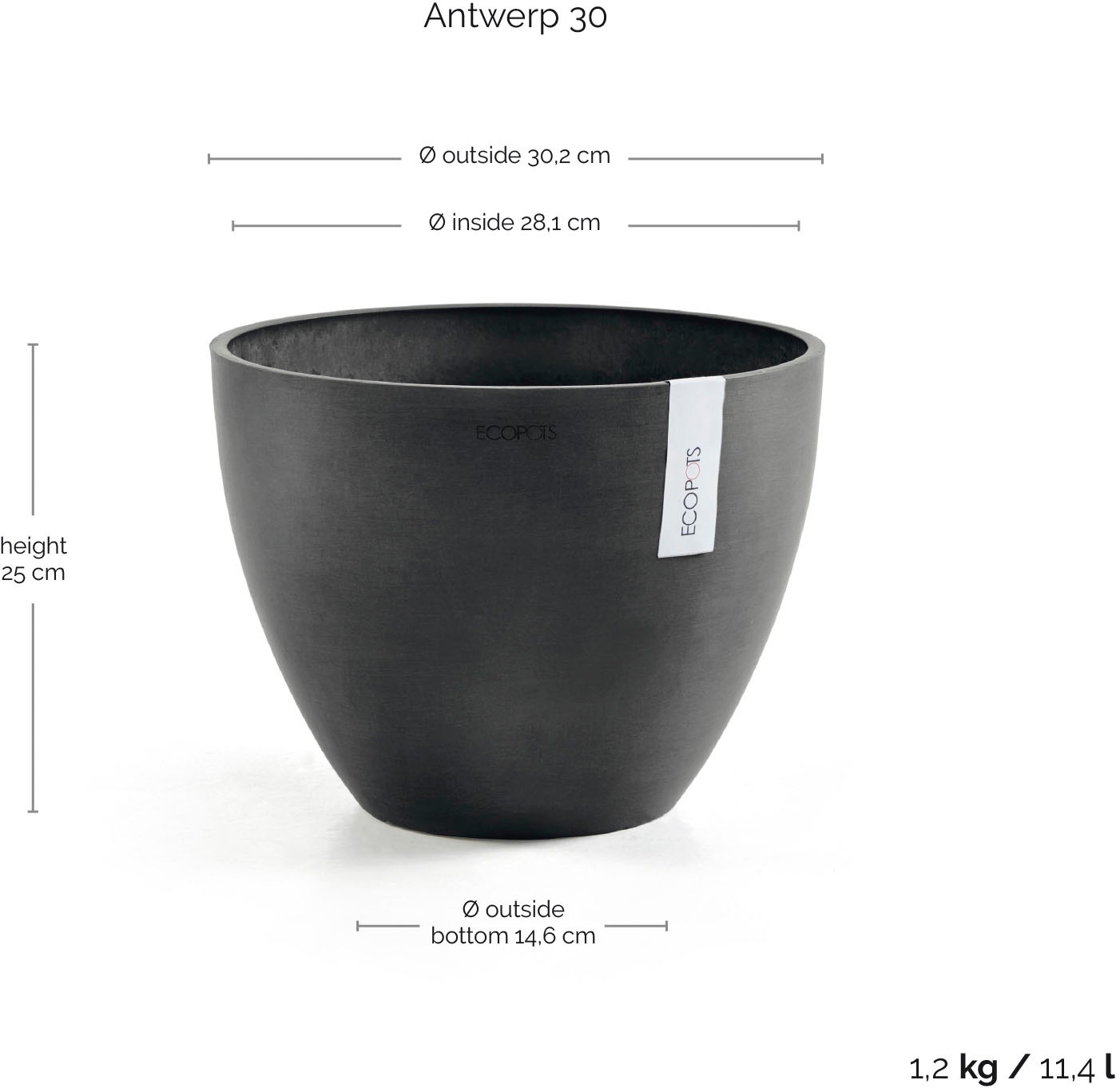 ECOPOTS Blumentopf »ANTWERP Dark Grey« BxTxH: 30x30x25,5 cm