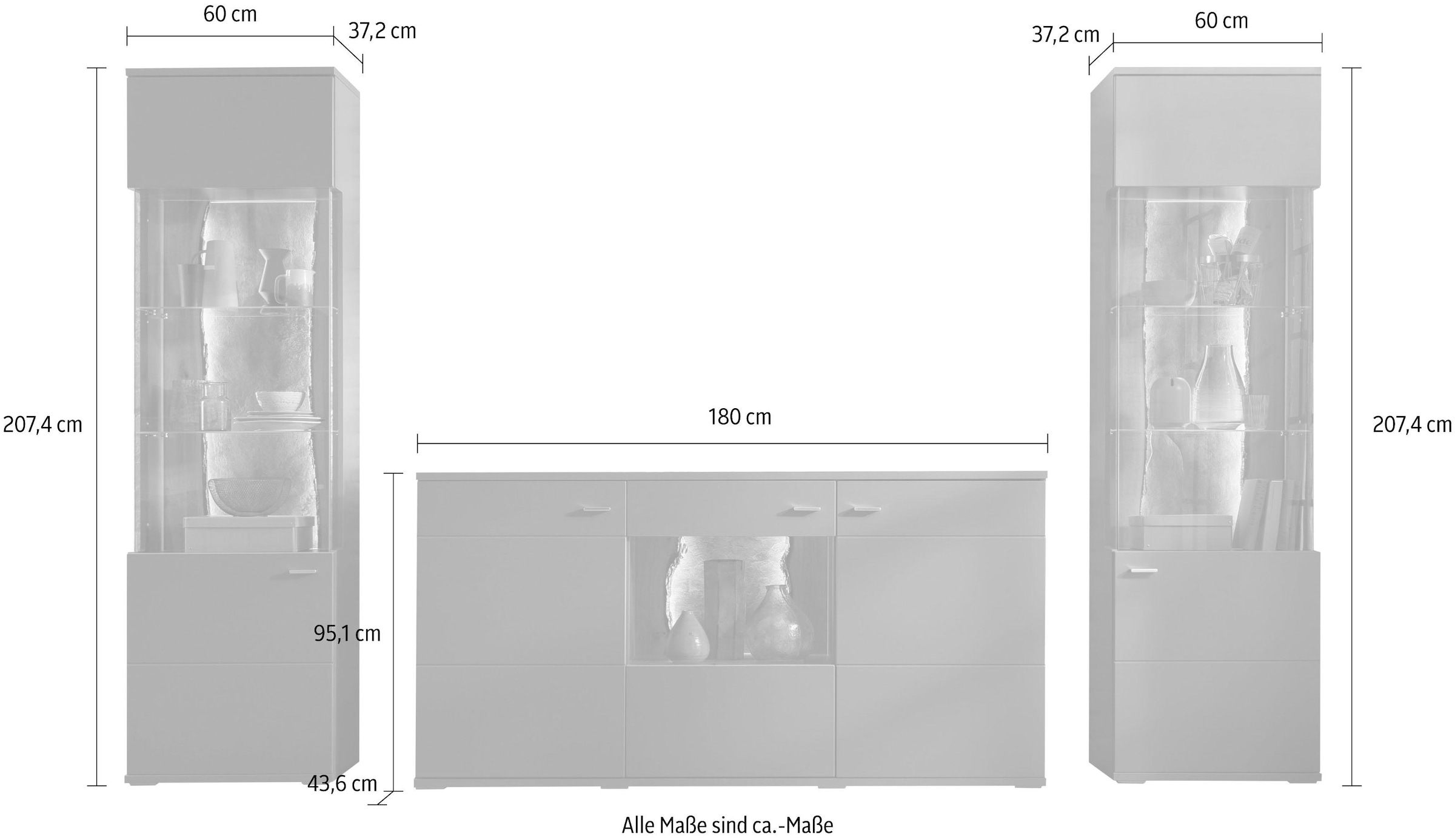 11, »TACOMA«, (Set, | 2 set Wohnwand 3 by one Typ Musterring Vitrinen St.), mit BAUR