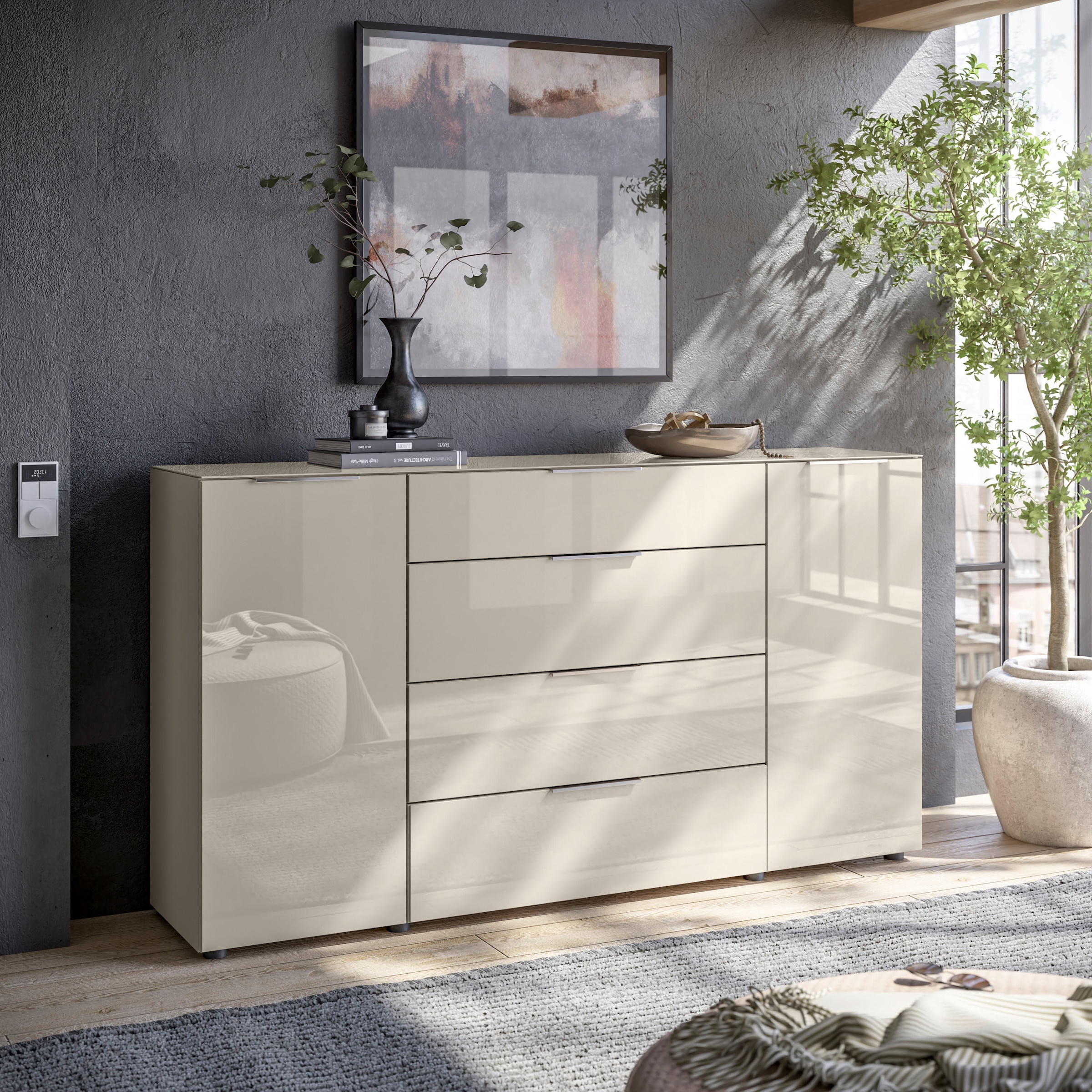HBZ Kommode »Santorin, BxHxT 180x99x40 cm«, (1 St.), Breite 180cm, Softclose für Türen und Schubkästen, Melaminbeschichtung