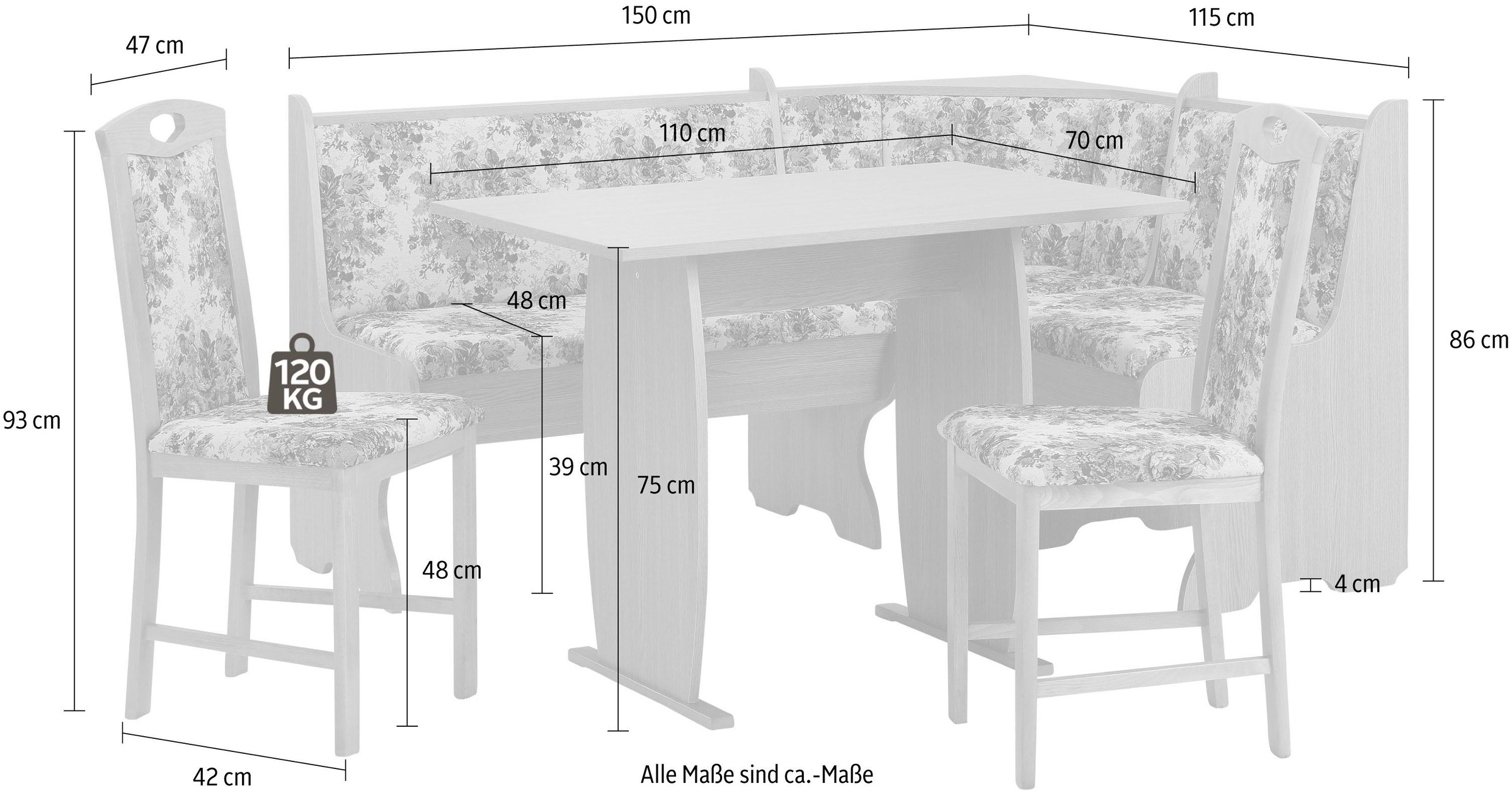 Home affaire Eckbankgruppe »Minden im | bestellen (Set, 2«, Landhausstil tlg.), BAUR 4 rustikalen