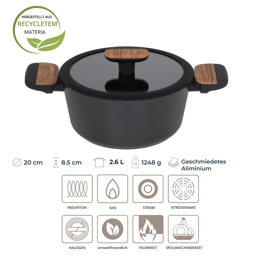 Thumbnail - RESTO Kitchenware Kochtopf "Mon, Bratentopf antihaftbeschichtet und spülmaschinenfest", Aluminium, (2 tlg.), mit Glasdec...