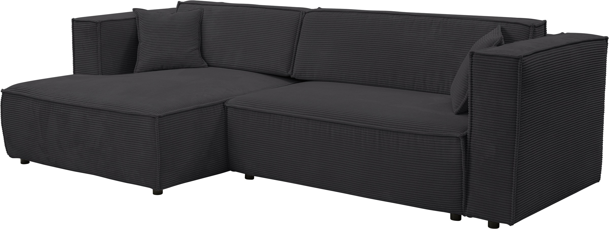 WERK2 Ecksofa »Atlanta, moderne Designsprache, Stellmaße 280x147cm, L-Form, Kedernaht«, hoher Komfort, Schlaffunktion & Bettkasten, Cord, Anthrazit