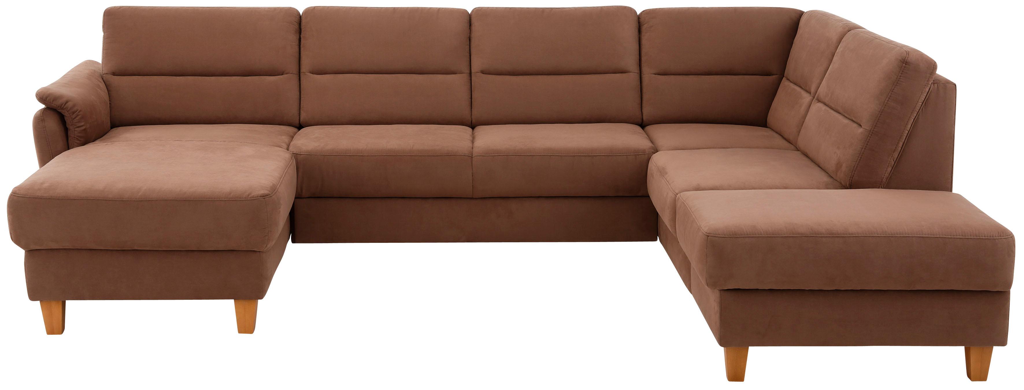 Home affaire Wohnlandschaft "Palmera U-Form, B: 308 cm, große Stoff + Leder Auswahl" mit Schlaffunktion & Bettkasten, Federkern, XXL-Wohnlandschaft