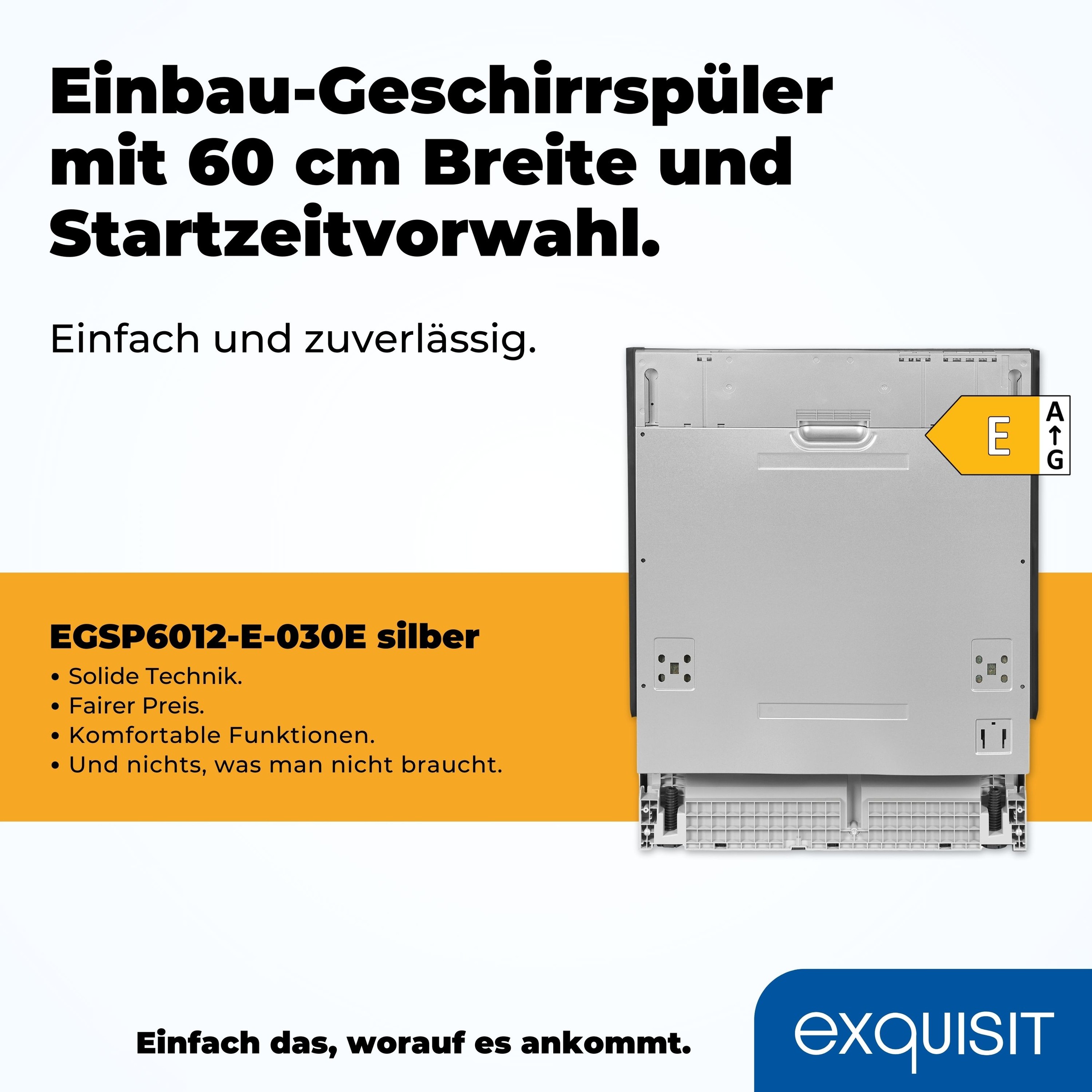 Thumbnail - exquisit vollintegrierbarer Geschirrspüler "EGSP6012-E-030E silber" 11 l 12 Maßgedecke Vollintegriert, 12 Maßgedecke – s...