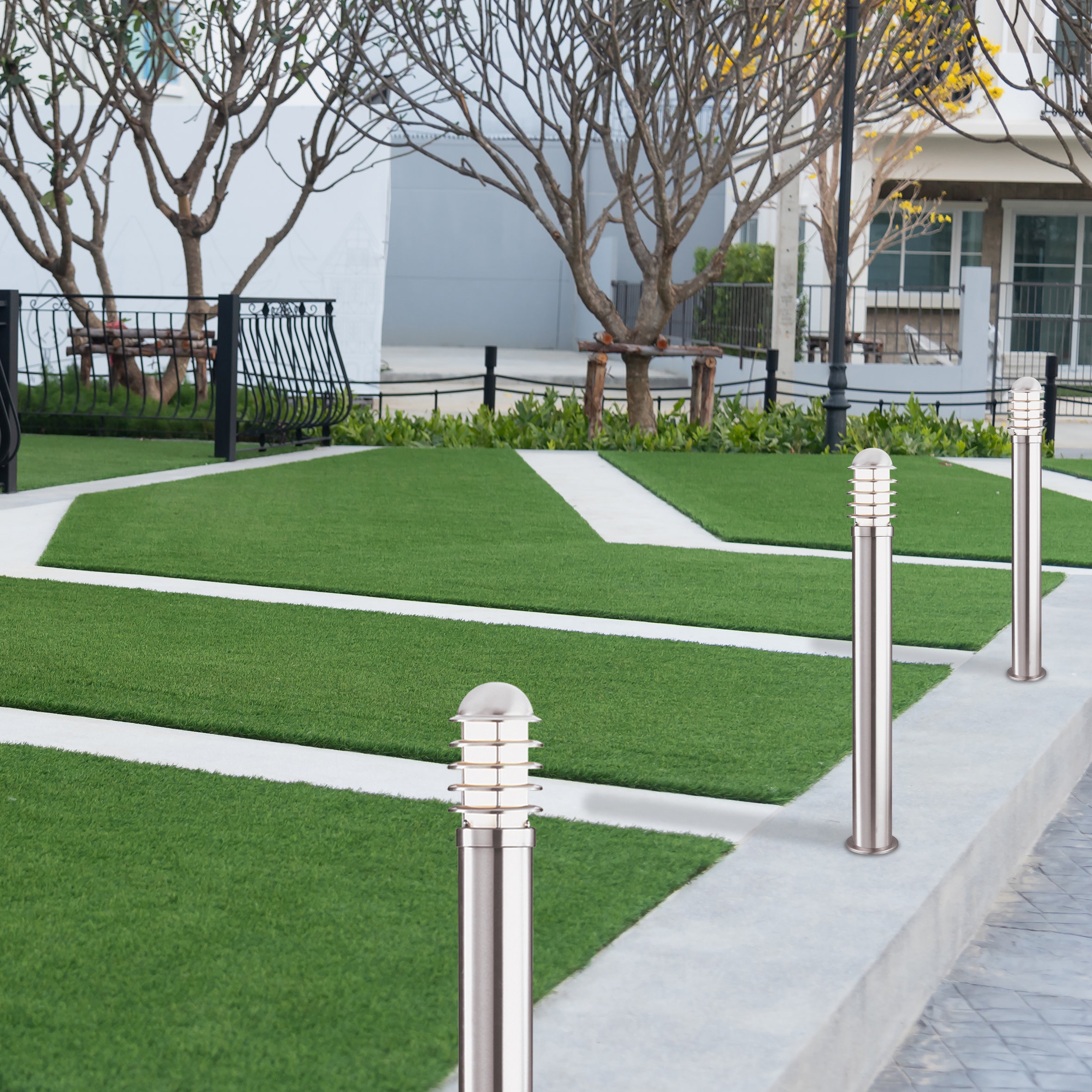 Searchlight Außen-Stehlampe »Louvre Außenpfosten - Edelstahlmetall und Polycarbonat« E27 1 Stk.