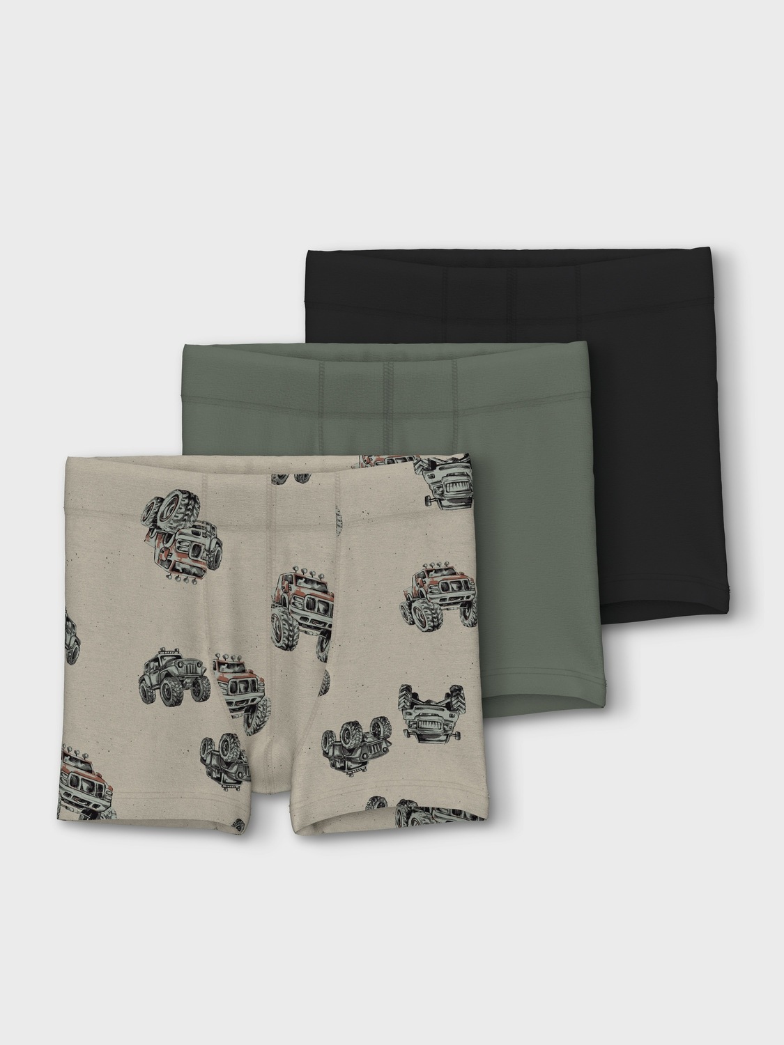 NAME IT Jungen Trunk "NMMTIGHTS 3P PEYOTE MONSTER TRUCK NOOS", Gr. 104, beige, Jersey, Obermaterial: 95% Baumwolle, 5% Elasthan, bedruckt, Unterhosen