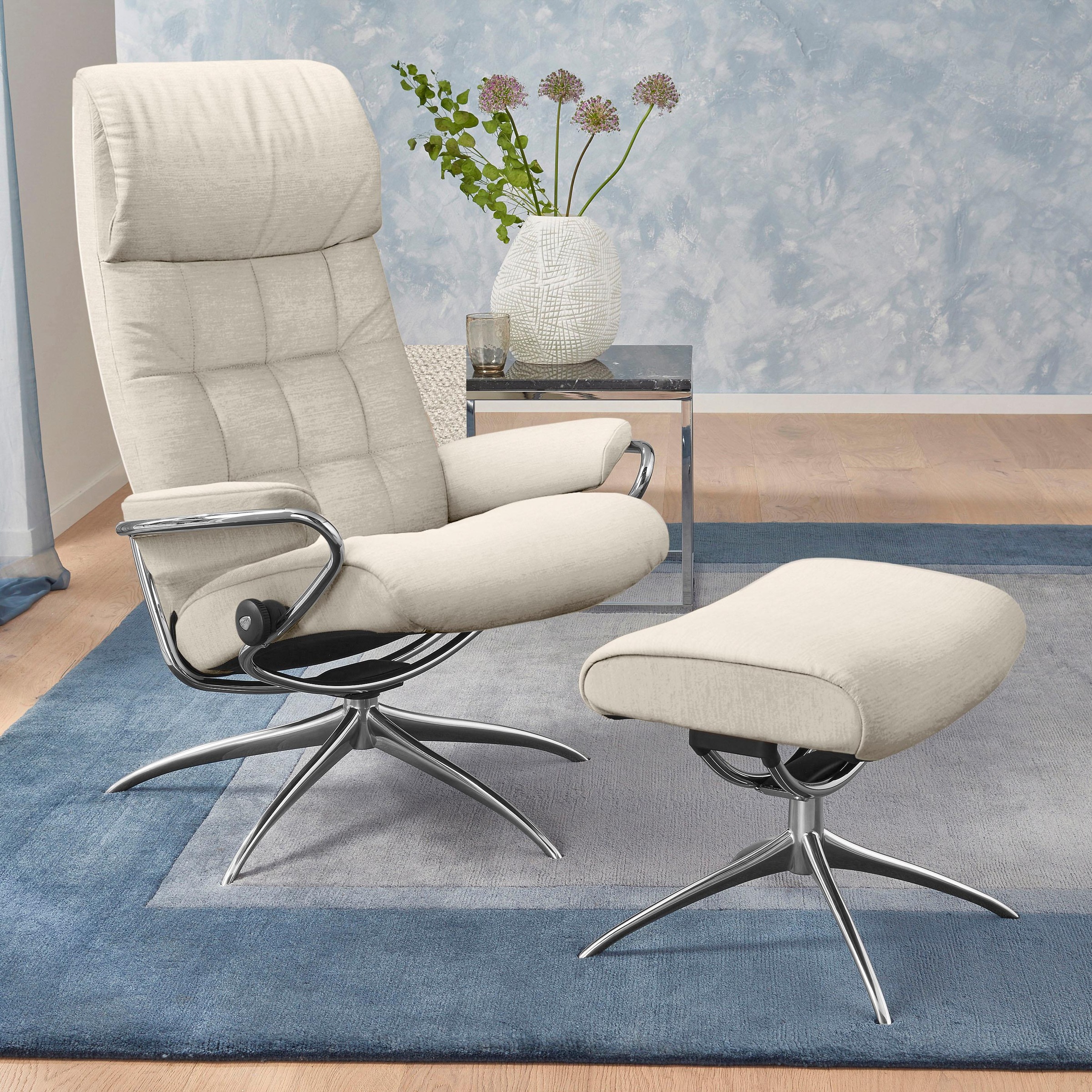 Stressless Relaxsessel "London", (Set, Relaxsessel mit Hocker), mit Hocker, High Back, mit Star Base, Gestell Chrom