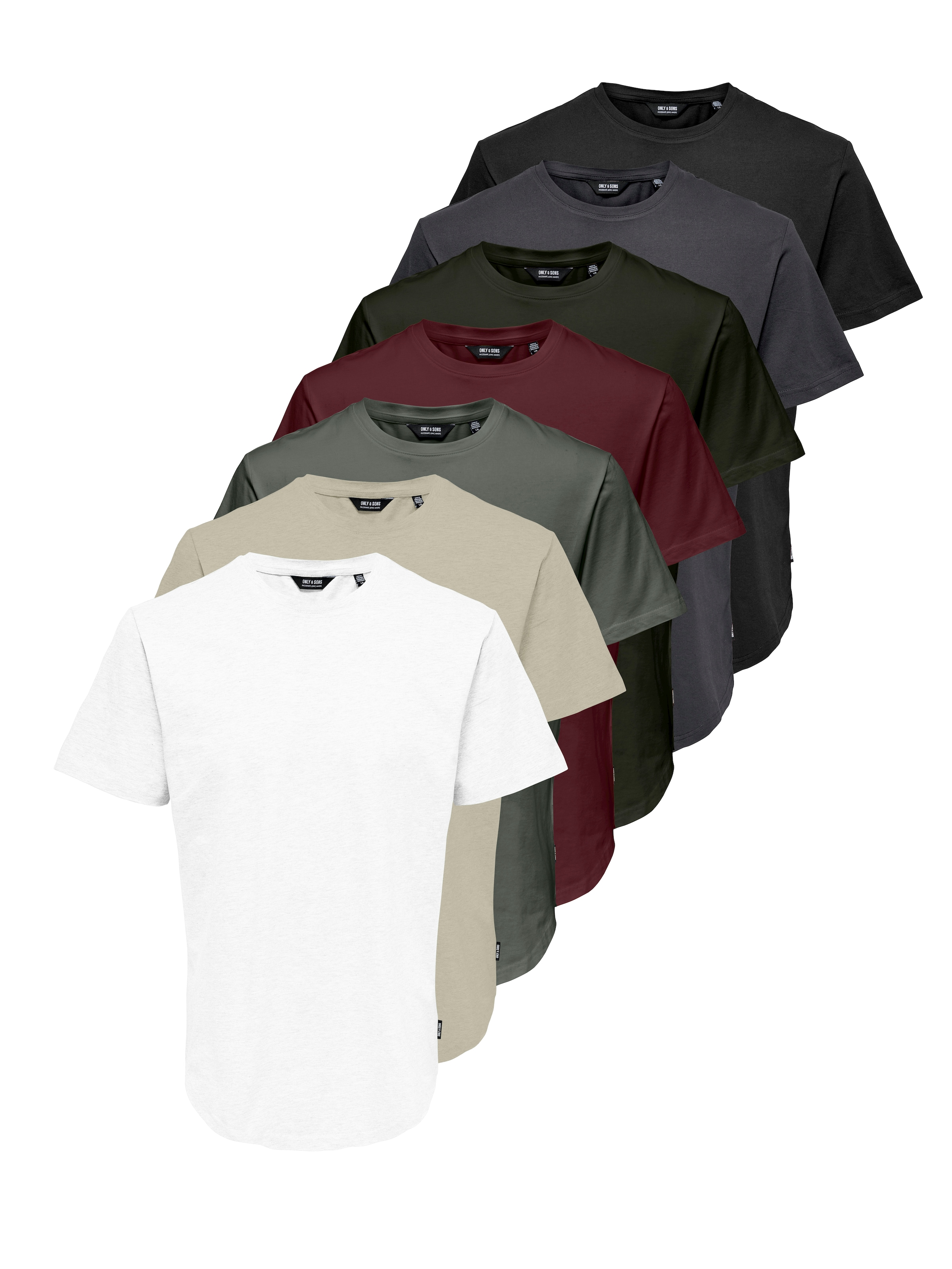 ONLY & SONS Rundhalsshirt "ONSMATT LONGY SS TEE 7-PACK" Packung, 7 Baumwolle, relaxed fit, lang geschnitten