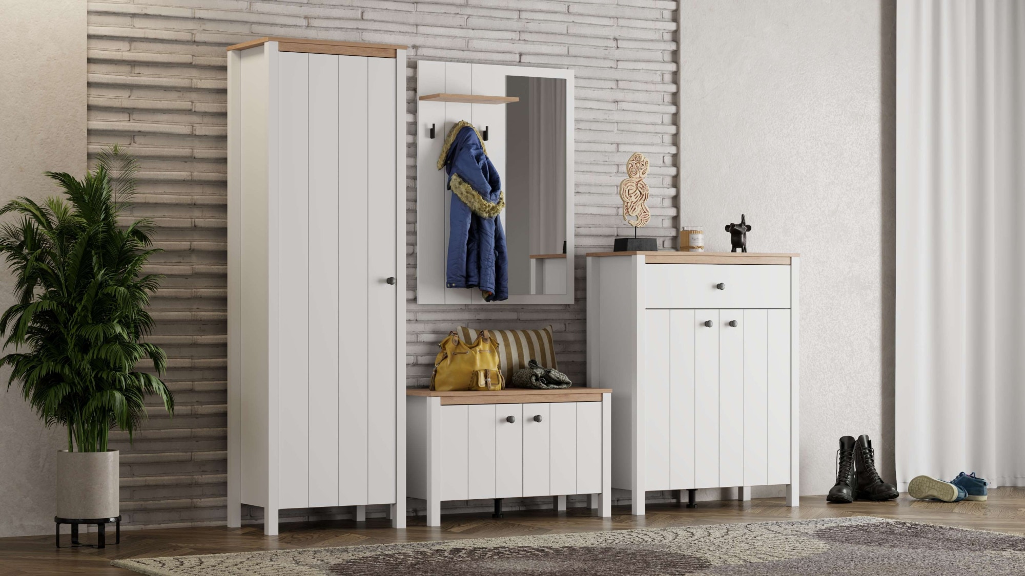 Home affaire Garderoben-Set »Bedford, Flurmöbel, Dielenmöbel, Flurschrank, Flurgarderobe B= 231 cm« 4tlg, 4 Stk. tlg.