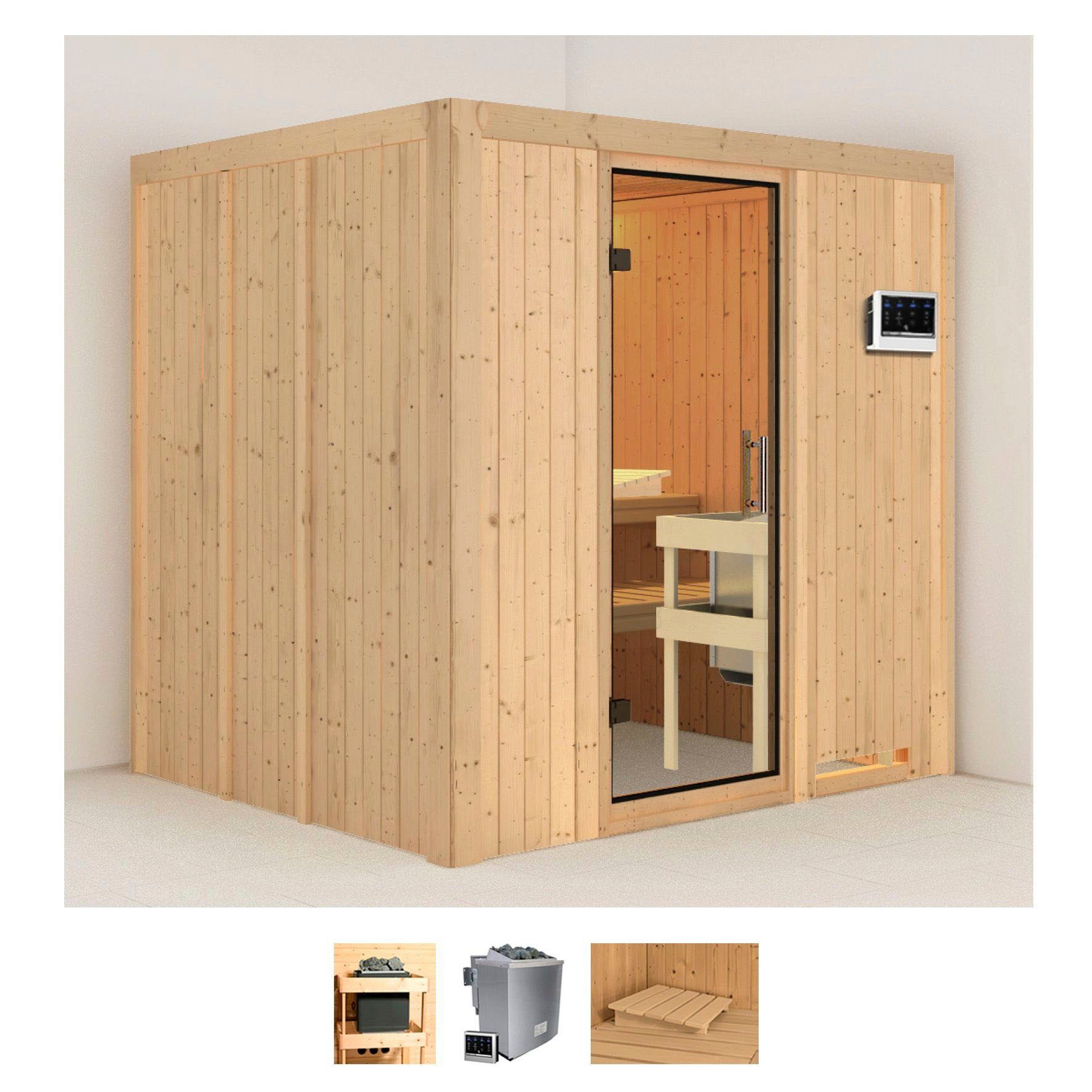 KARIBU Sauna "Sodin", Bio-Kombiofen, externe Steuerung, 9 kW, beige, Saunen, 9 KW-Bio-Ofen mit externer Steuerung