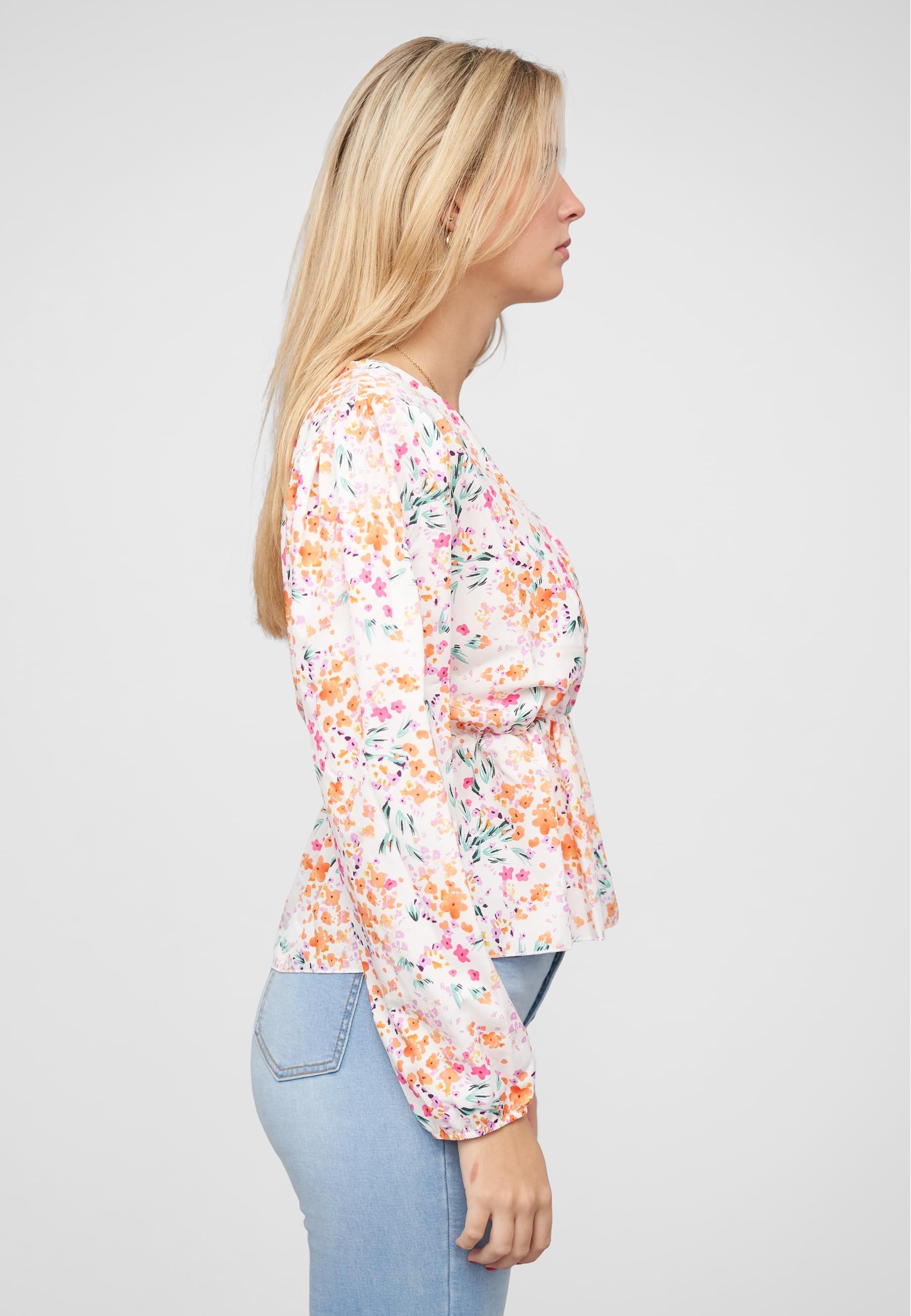 CLOUD 5IVE Klassische Bluse »CLOUD 5IVE V-Neck Schößchenbluse m. Blumen Print in Wickeloptik«