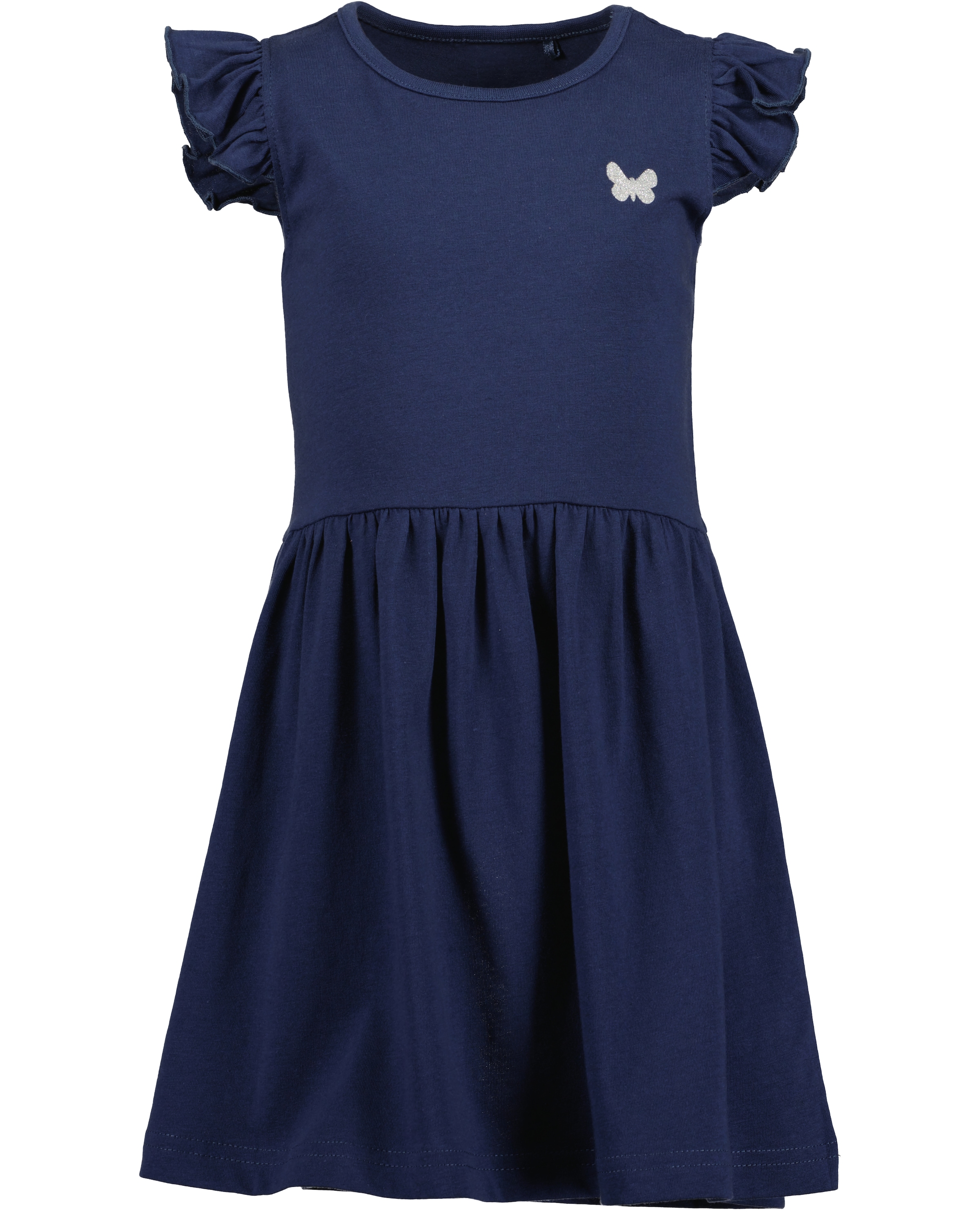 Jerseykleid BLUE SEVEN, Mädchen, Gr. 122, N-Gr, dk blau, Jersey, Obermaterial: 100% Baumwolle, bedruckt, unifarben, Basic knieumspielend, Rundhals, Flügelärmel, Kleider Jerseykleid