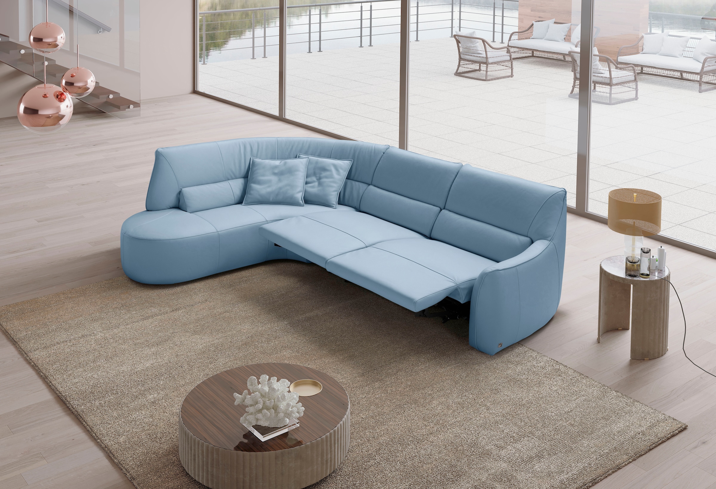 Thumbnail - Egoitaliano Ecksofa "Puffy, extravagant & edel, Retro Designsofa, hoher Sitzkomfort, L-Form" mit Ottomane, wahlweise mit...