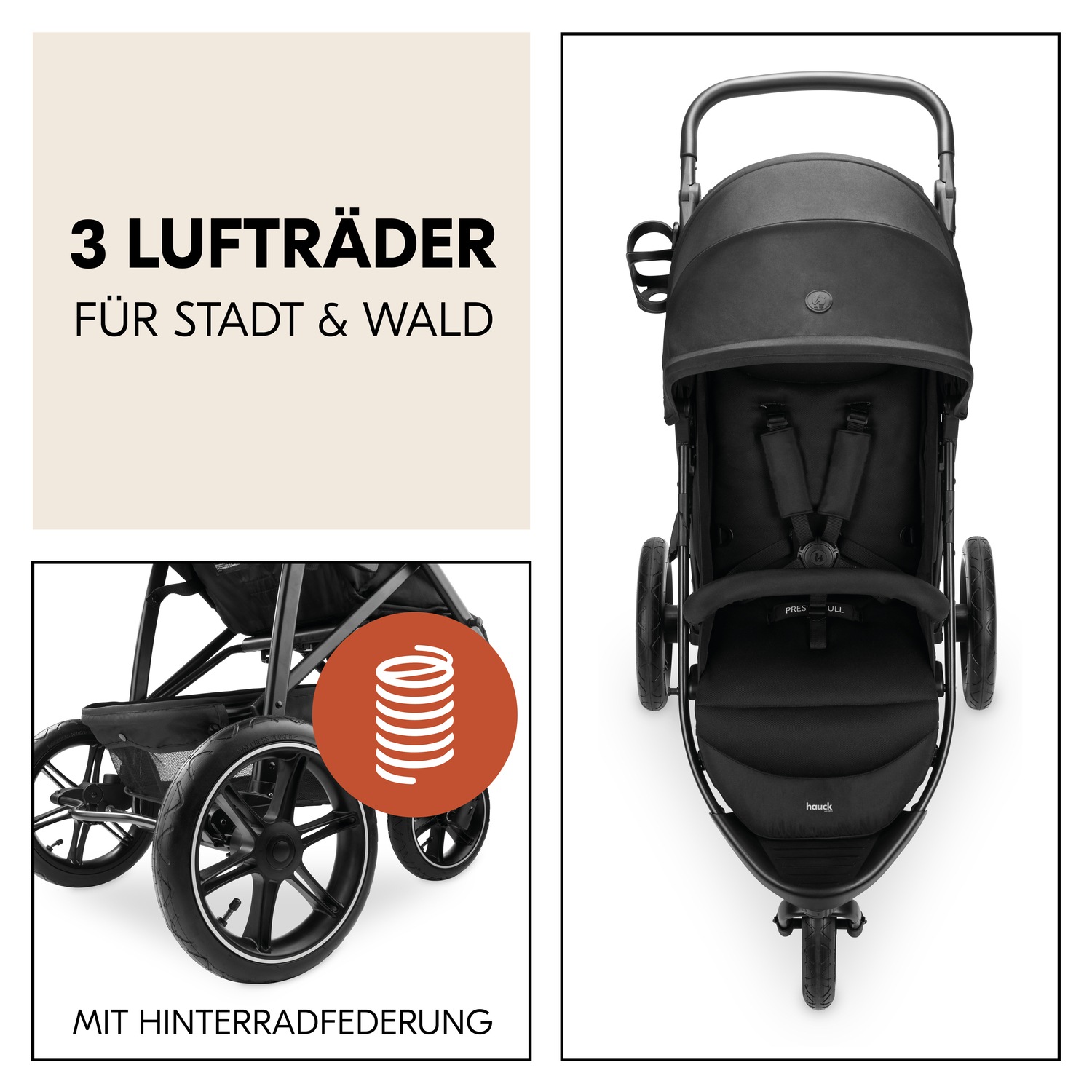 Thumbnail - Hauck Kinder-Buggy "Dreiradbuggy, Rapid 3 Air, black" 22 kg mit schwenk/feststellbarem Vorderrad; Lufträder; bis 22 kg b...