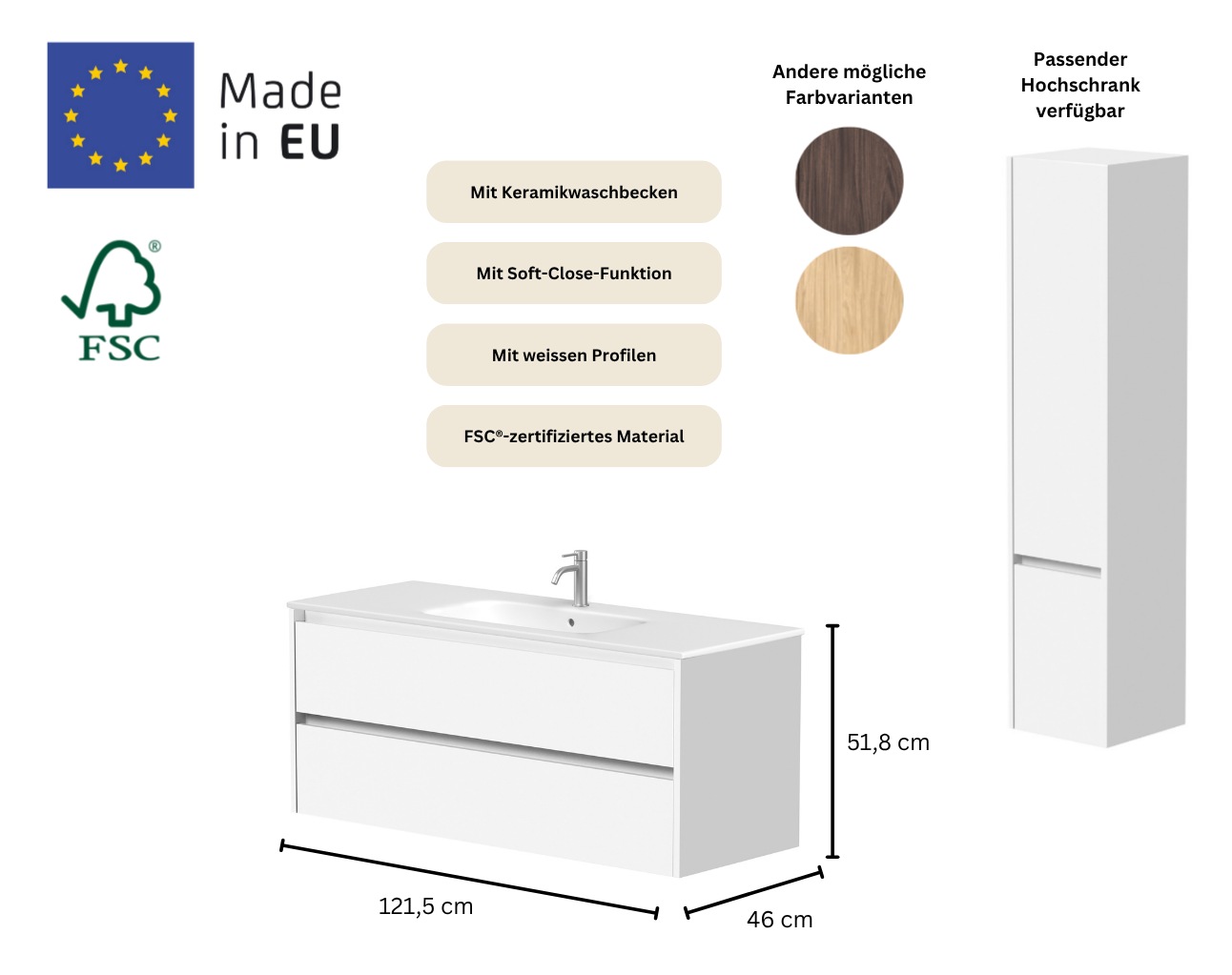welltime Waschtisch "City, Badmöbel, Badkommode, Badschrank, in verschieden günstig online kaufen