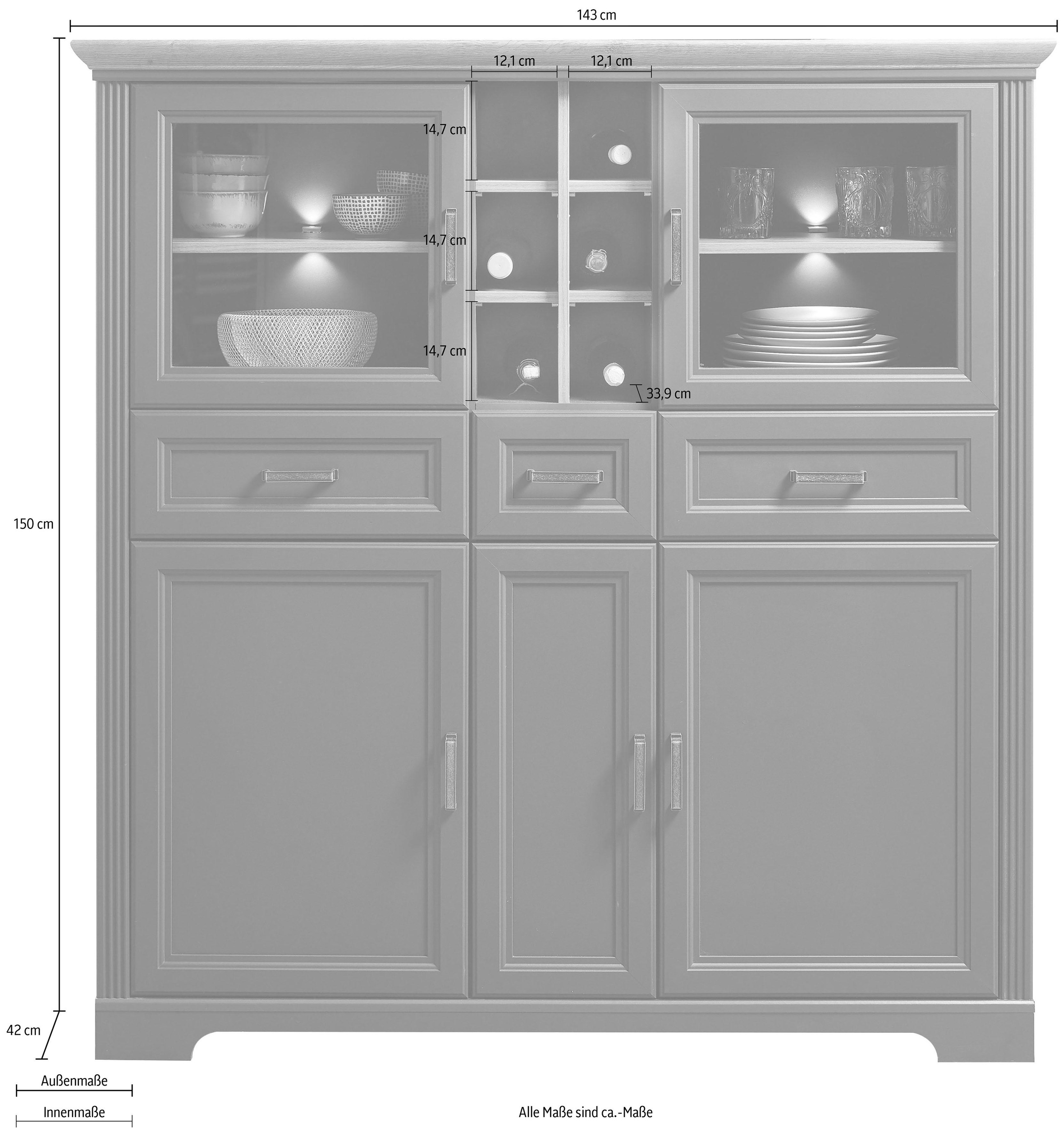 Innostyle Highboard "Jasmin", 2 Glas-/Holztüren, 8 offene Fächer, inkl. LED günstig online kaufen