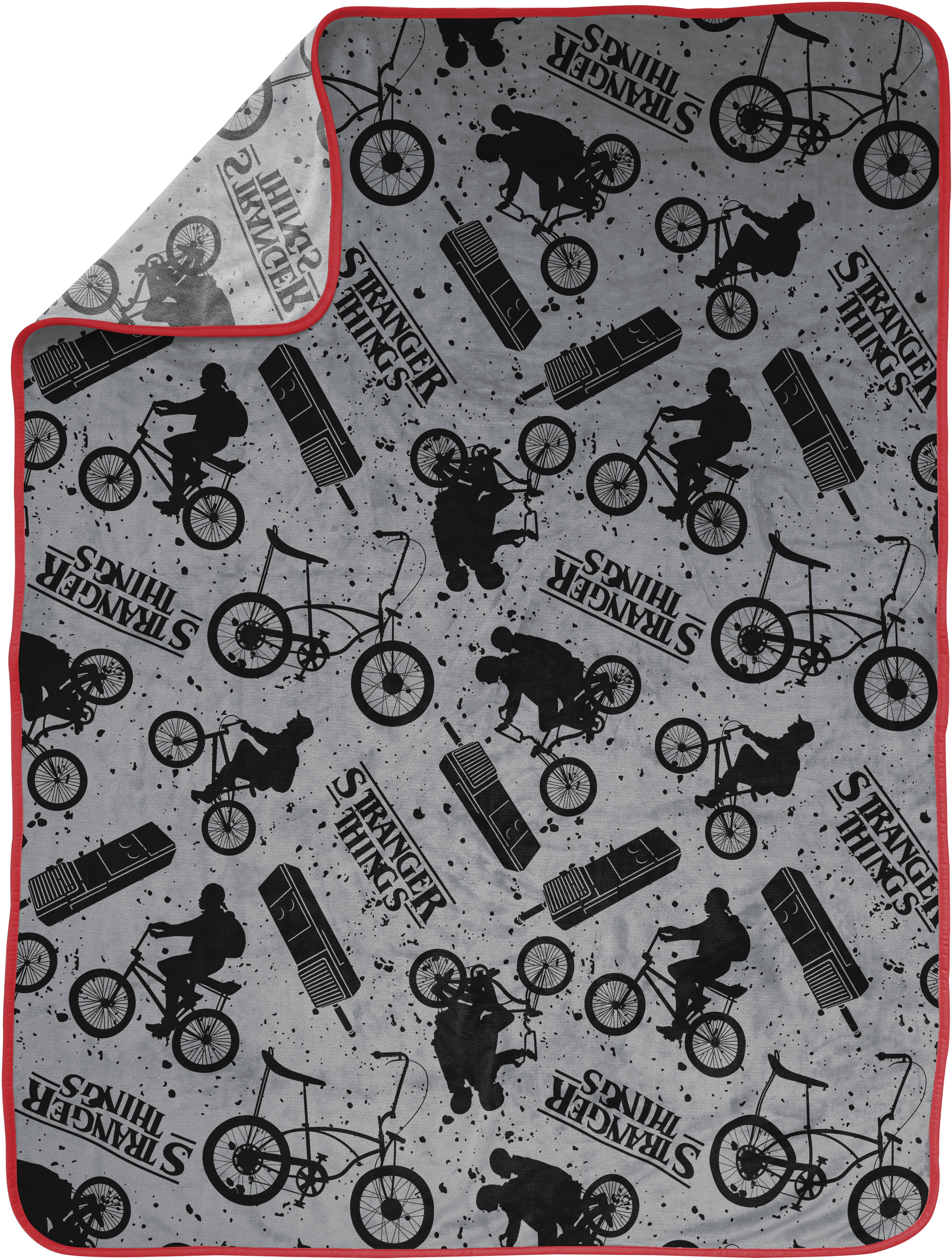 Stranger things Kinderdecke "Netflix Stranger Things" Kuschelige Fleecedecke Grau Bike – 117 x 152 cm