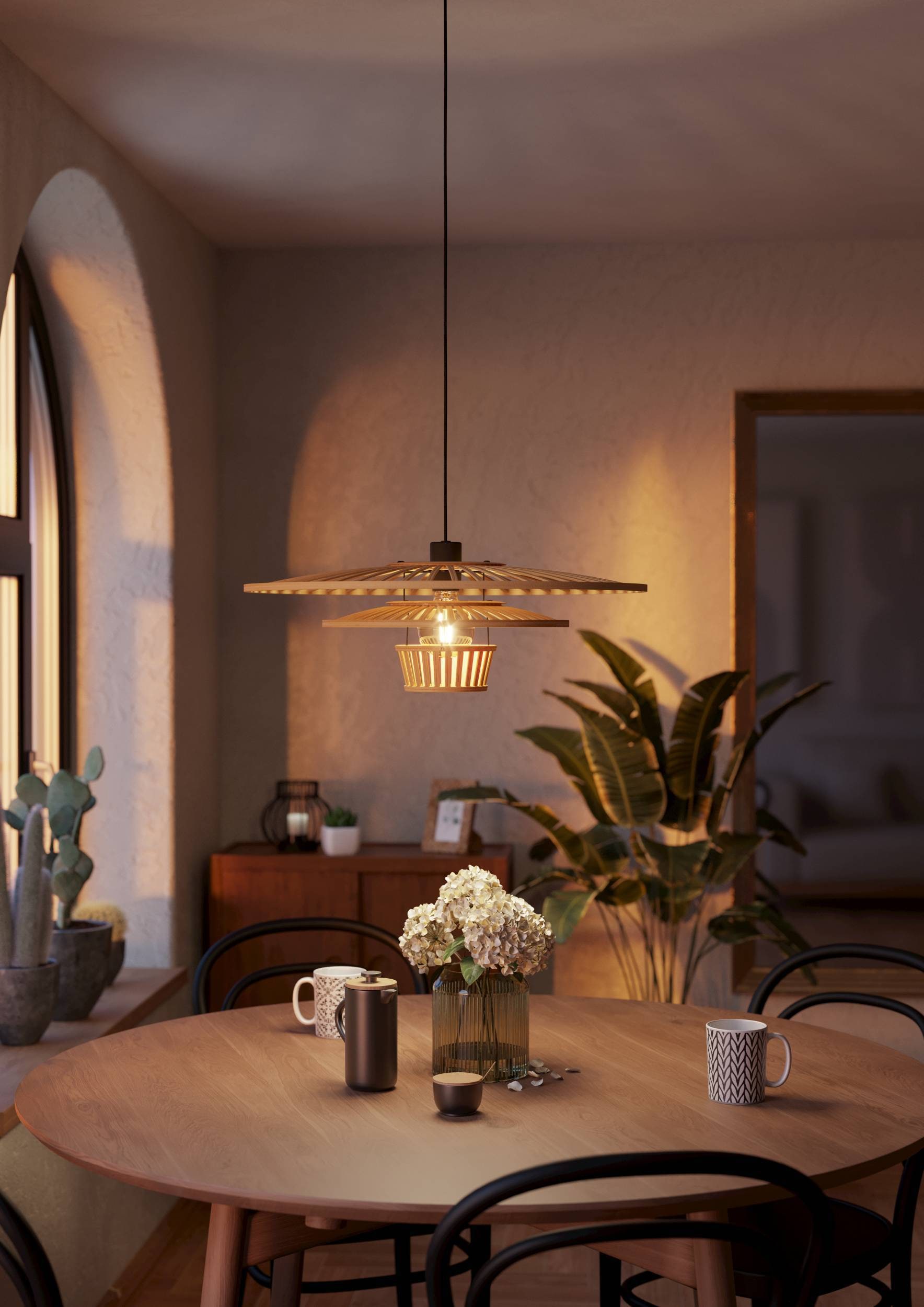 EGLO Hängeleuchte »Lydney Hängelampe, Pendelleuchte, Esszimmerlampe Japanisch, E27, Lampe« E27 1 Stk. Hängeleuchte - H110 x Ø57 cm - schwarz - 1X40W exkl.