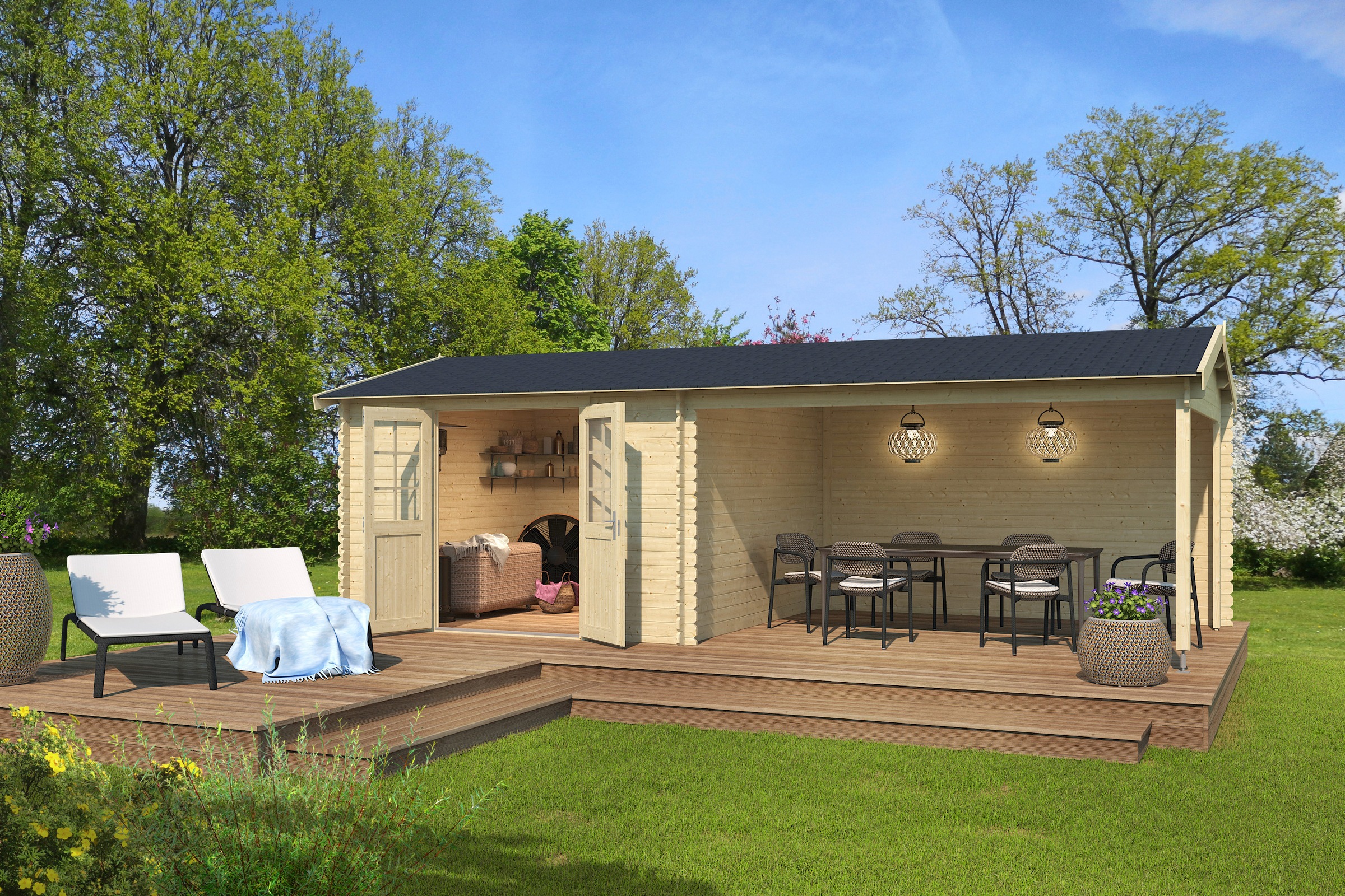 LASITA MAJA Gartenhaus "Amarillo, Naturbelassen" mit Anbau günstig online kaufen
