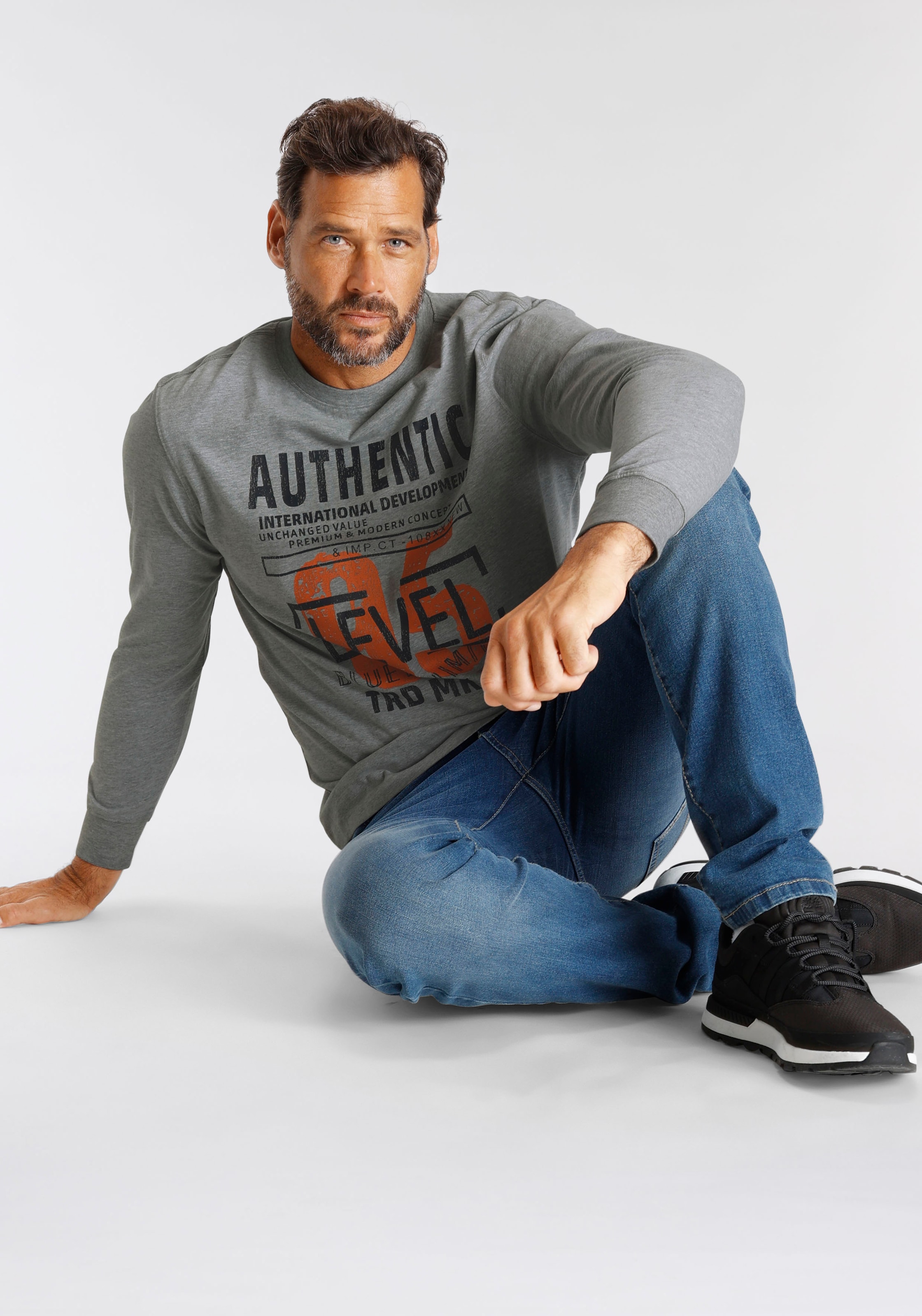 Man's World Langarmshirt, Langarm, bedruckt, aus Baumwolle und Viskose, mit Rippbündchen