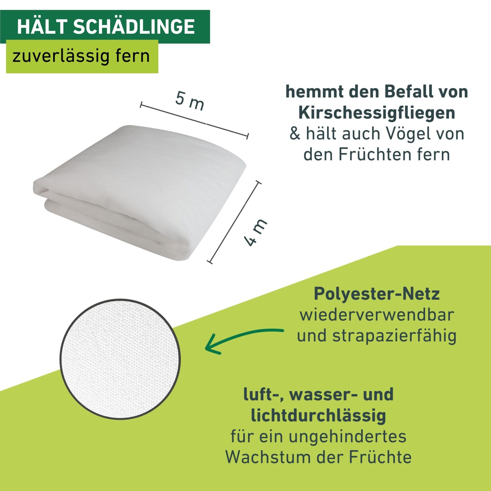 Windhager Schädlingsschutznetz »zum Schutz vor Kirschessigfliegen und Vögeln« 1 Stk. tlg. Insektenschutz-Netz UV-stabilisiert, Obstbaumnetz 4 x 5 m, weiß