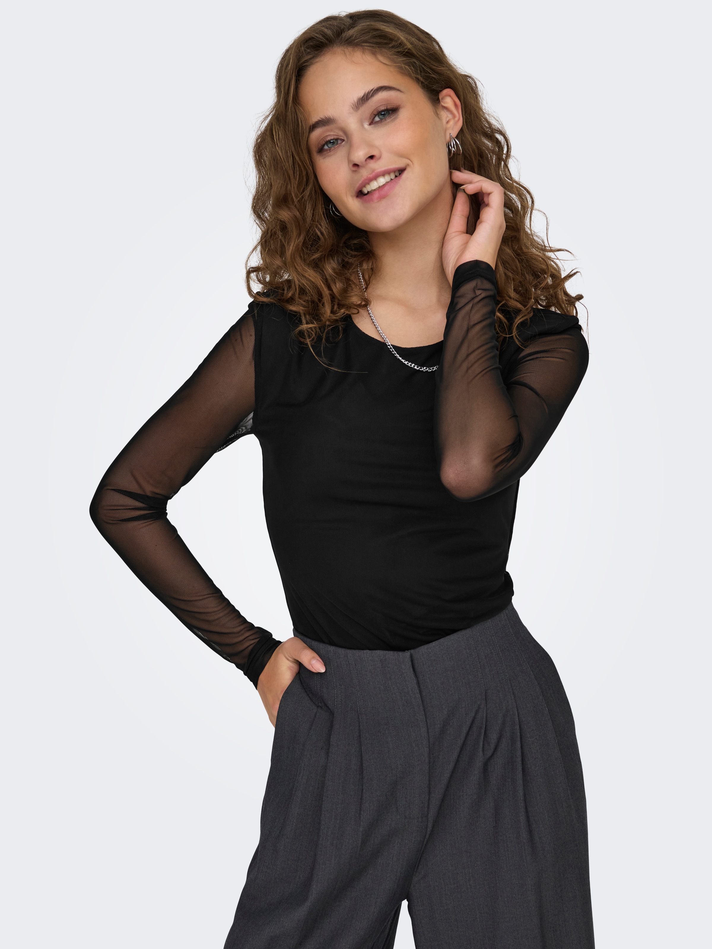 ONLY Damen Langarmbody "ONLTERESSA L/S O-NECK BODY BOX JRS"schwarz, Gr. S, unifarben, Jersey, Obermaterial: 96% Polyester, 4% Elasthan, Bodys