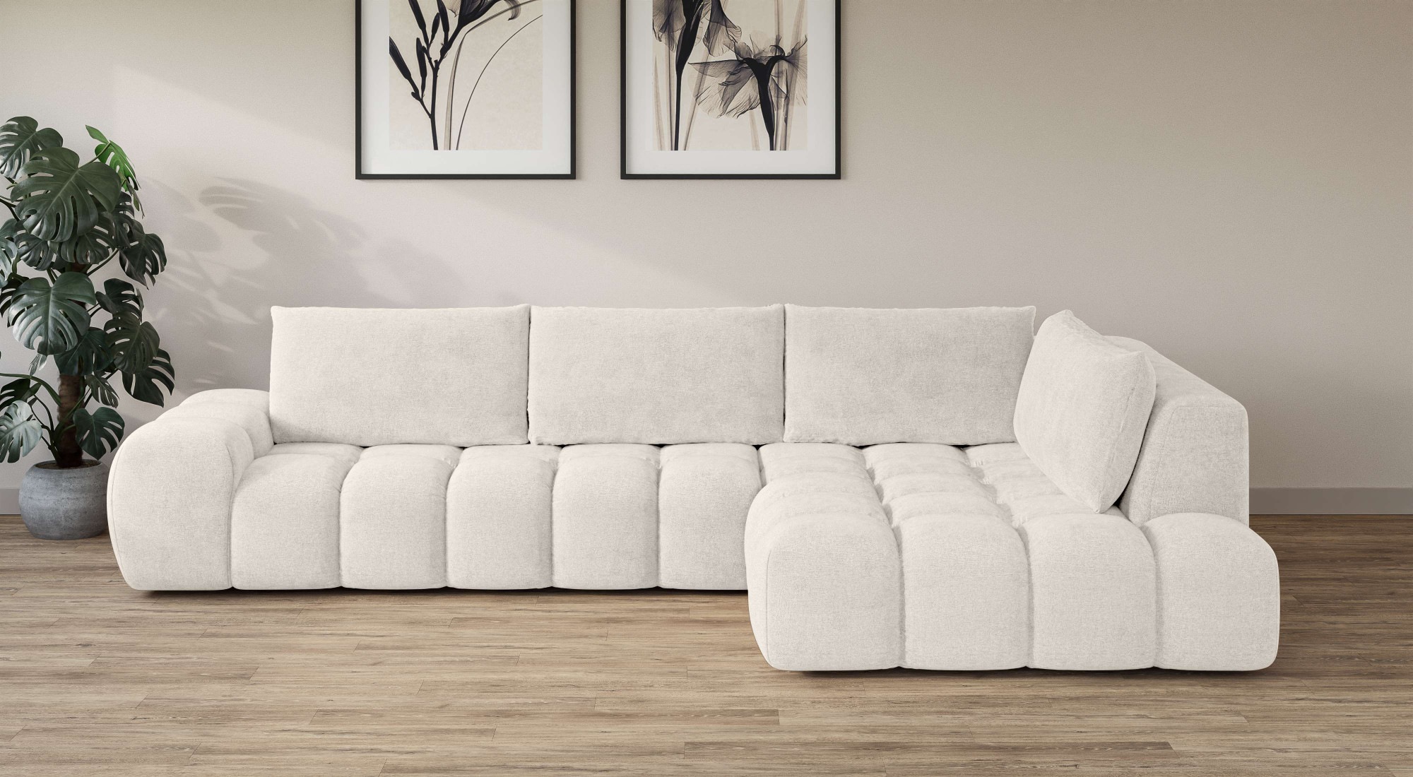 OTTO home Ecksofa "AZITA L-Form, XL 296 cm - Designsofa in Bubble-Optik" lose Rückenkissen, traumhafte Steppung