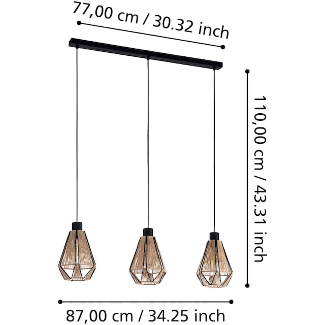 EGLO Hängeleuchte »ADWICKLE«, Hängeleuchte in schwarz aus Stahl - exkl. E27  - 3X40W | BAUR