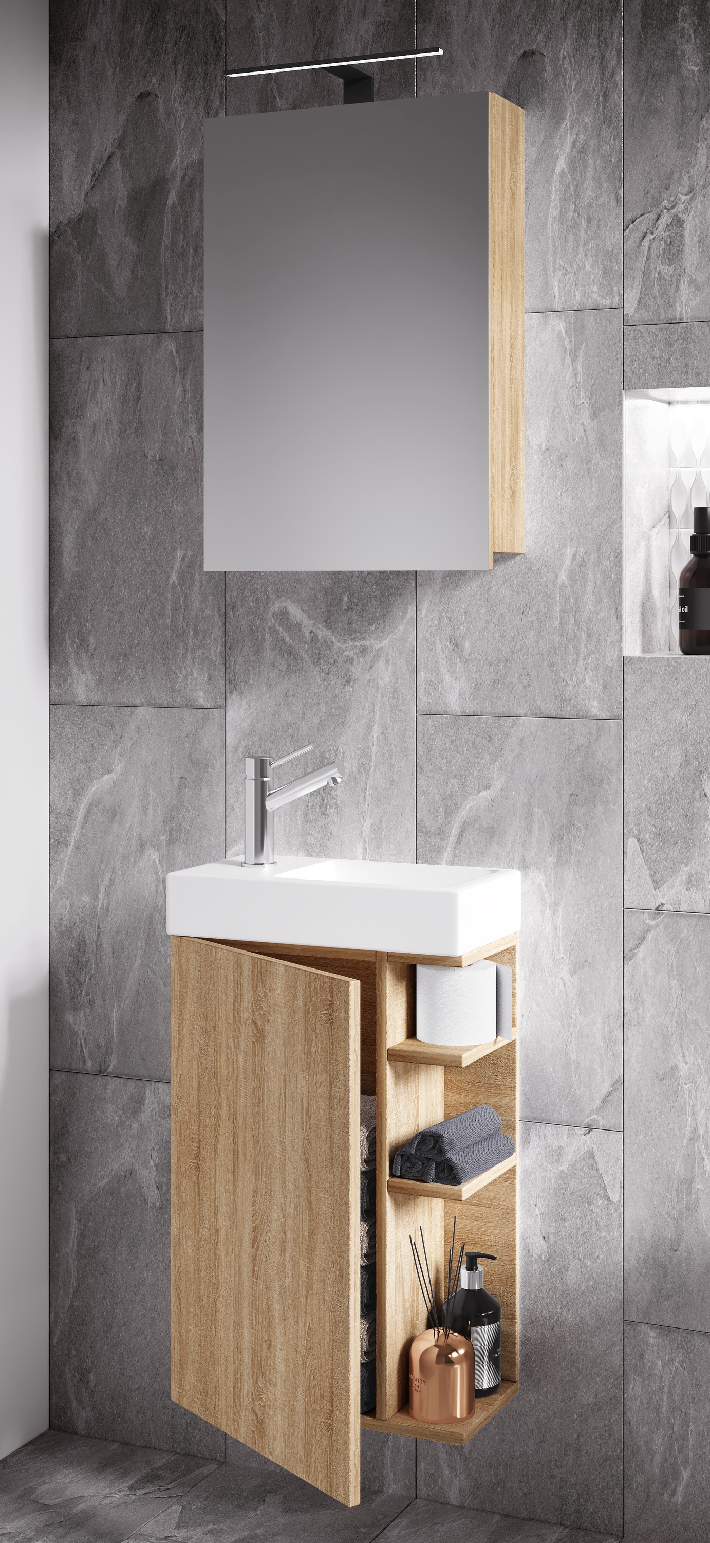 Thumbnail - VCM Waschbeckenunterschrank "VCM 3-tlg Set  Waschplatz für Gäste WC  Gästebad  Waschtisch mit Spiegelschrank  Badezimmer...