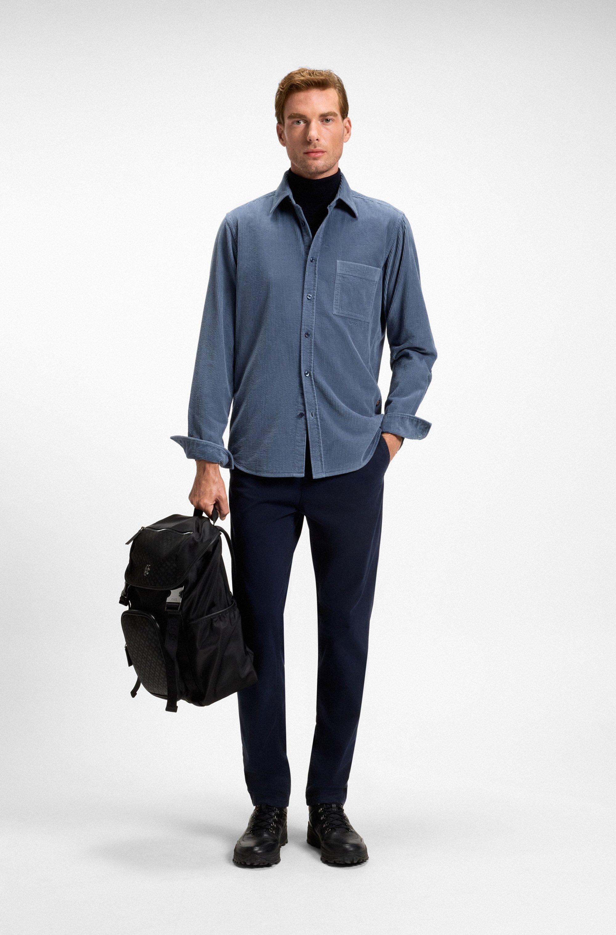 Langarmhemd BOSS ORANGE "Relegant", Herren, Gr. M, N-Gr, open blau495, Cord, Obermaterial: 100% Baumwolle, unifarben, regular fit, Manschette, Hemden, aus Cord, reuglar fit, Kentkragen 3