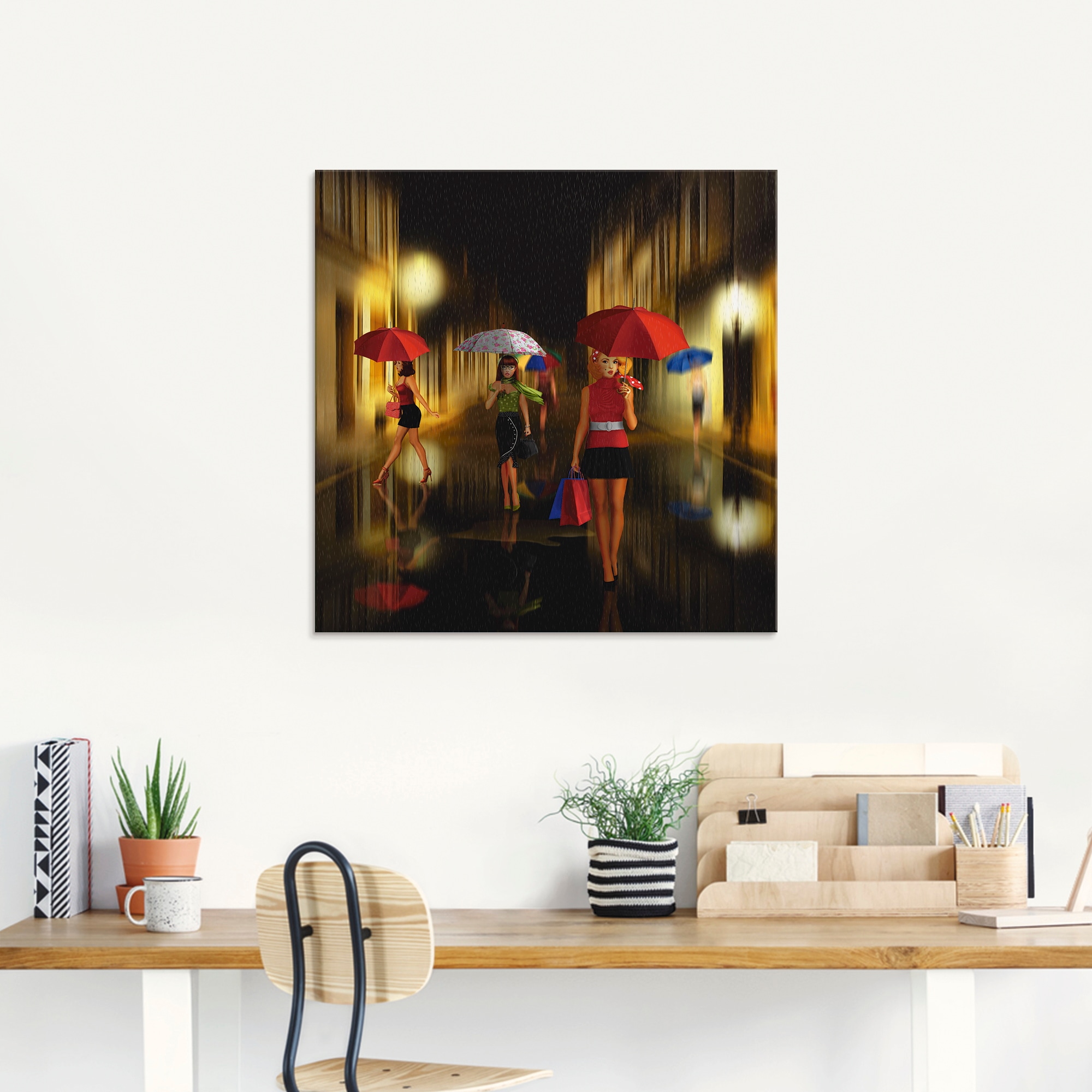 Artland Glasbild »Frauen beim Einkaufen im Regen«, Frau, (1 St.), in verschiedenen Größen