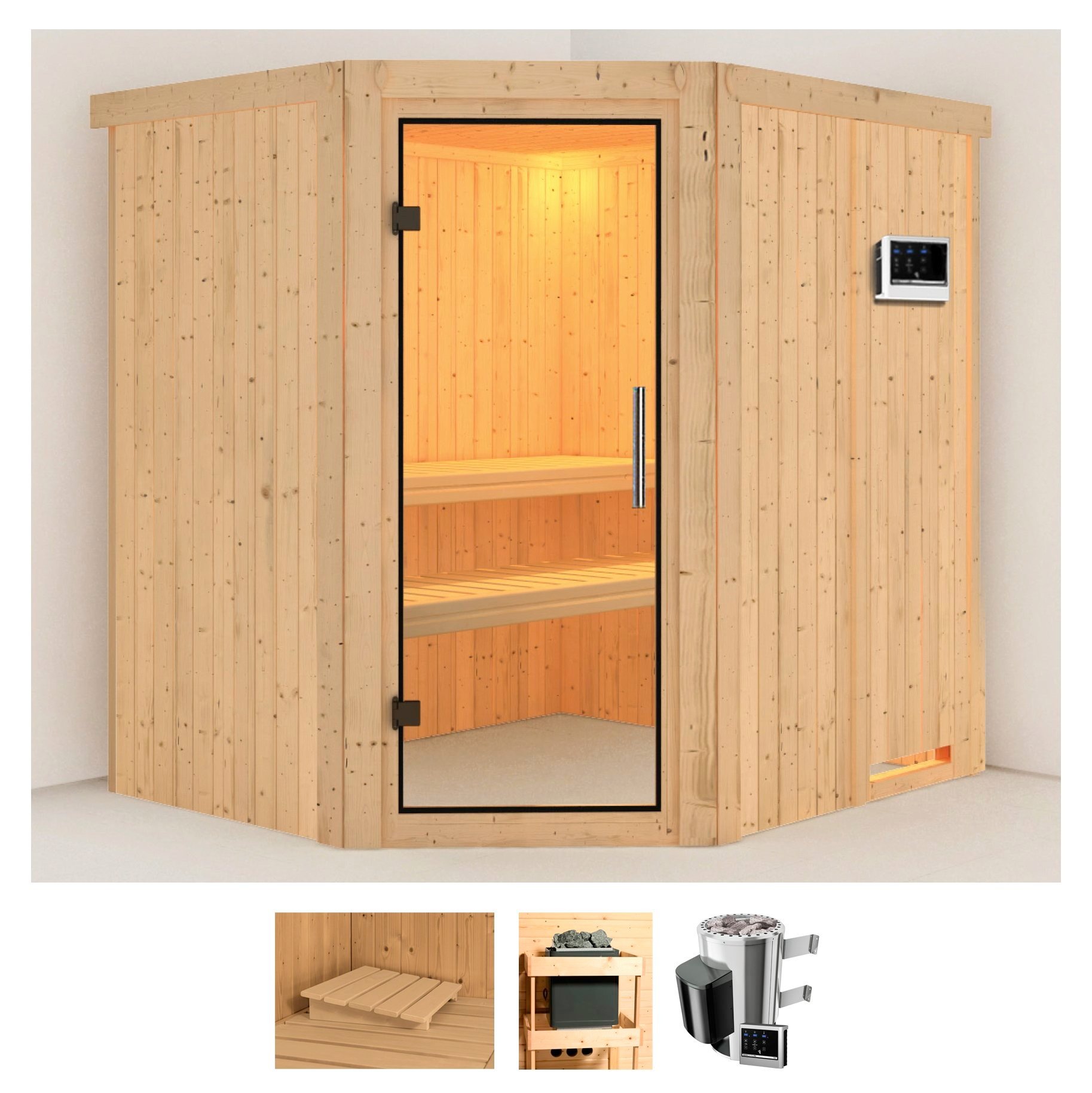 Karibu Sauna "Laila" Set, Ofen 3,6 kW externe Strg.easy
