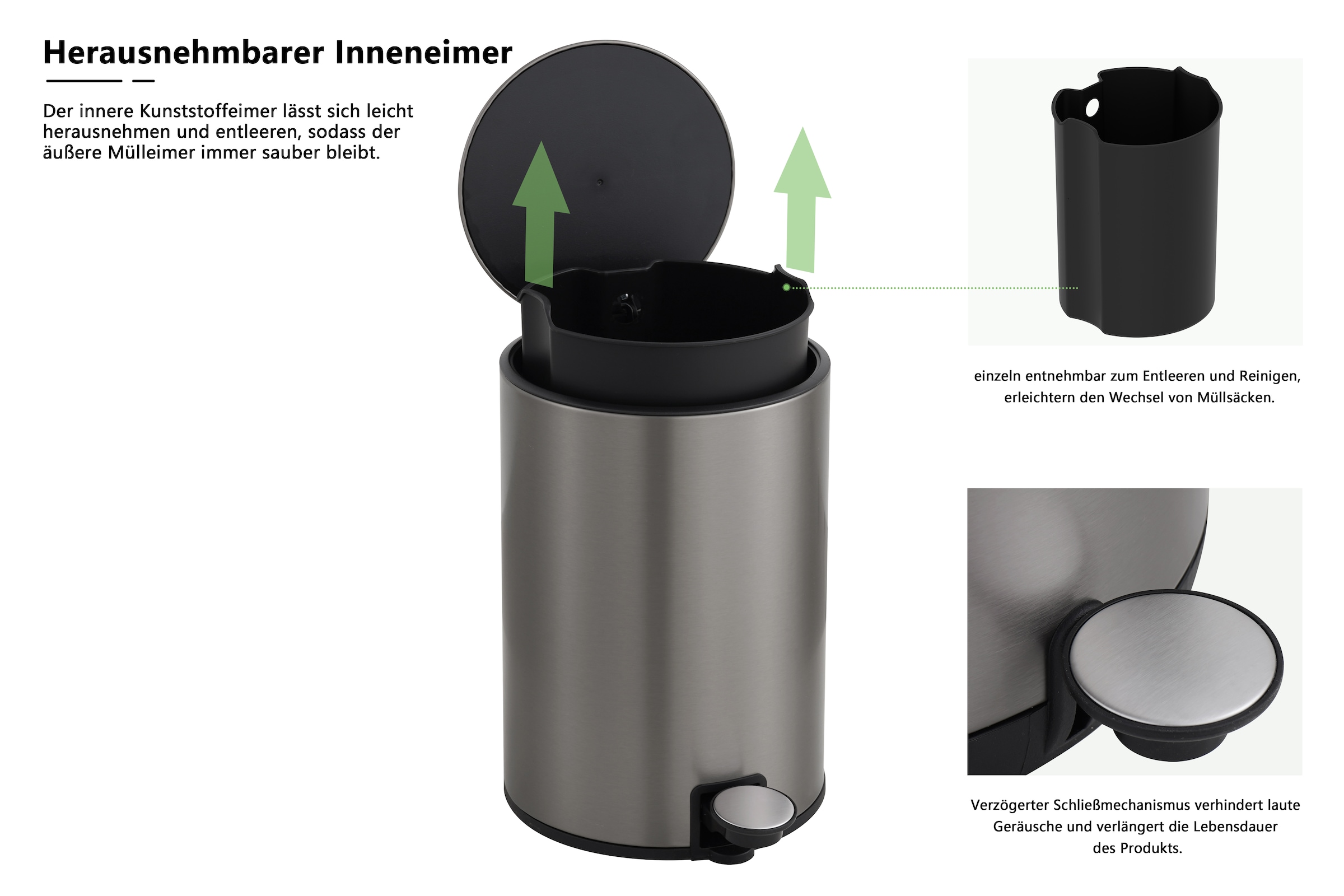OTTO home Mülleimer »in 5 versch. Farben, 5 L, 10 L o. 30 L, Soft Close, Lennu, Abfalleimer« 1 Behälter Treteimer für Küche oder Bad, Kosmetikeimer mit verstecktem Griff