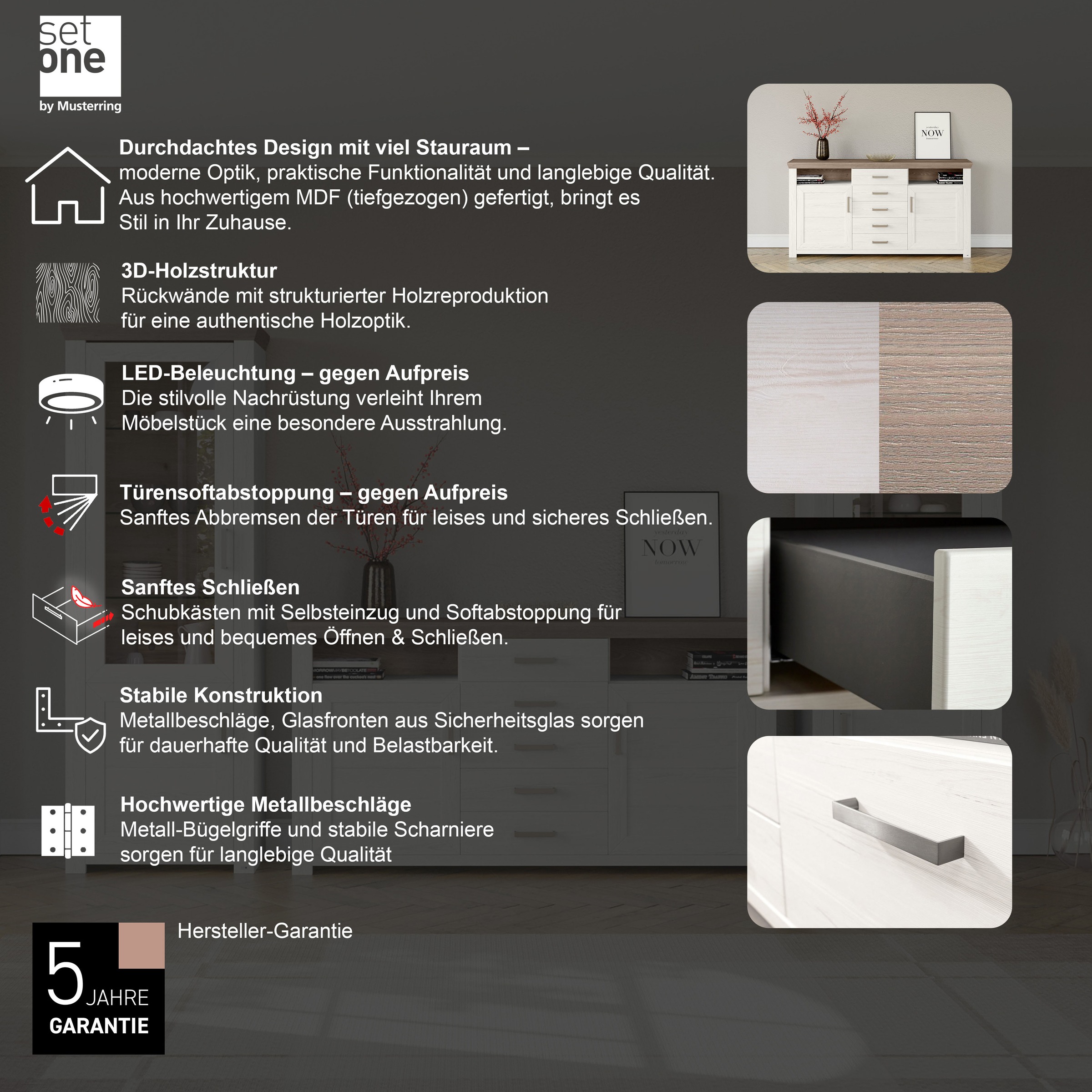 Thumbnail - set one by Musterring Sideboard "York", Typ 55, mit viel Stauraum, im Landhaus-Stil, B 184 x H 95 cm