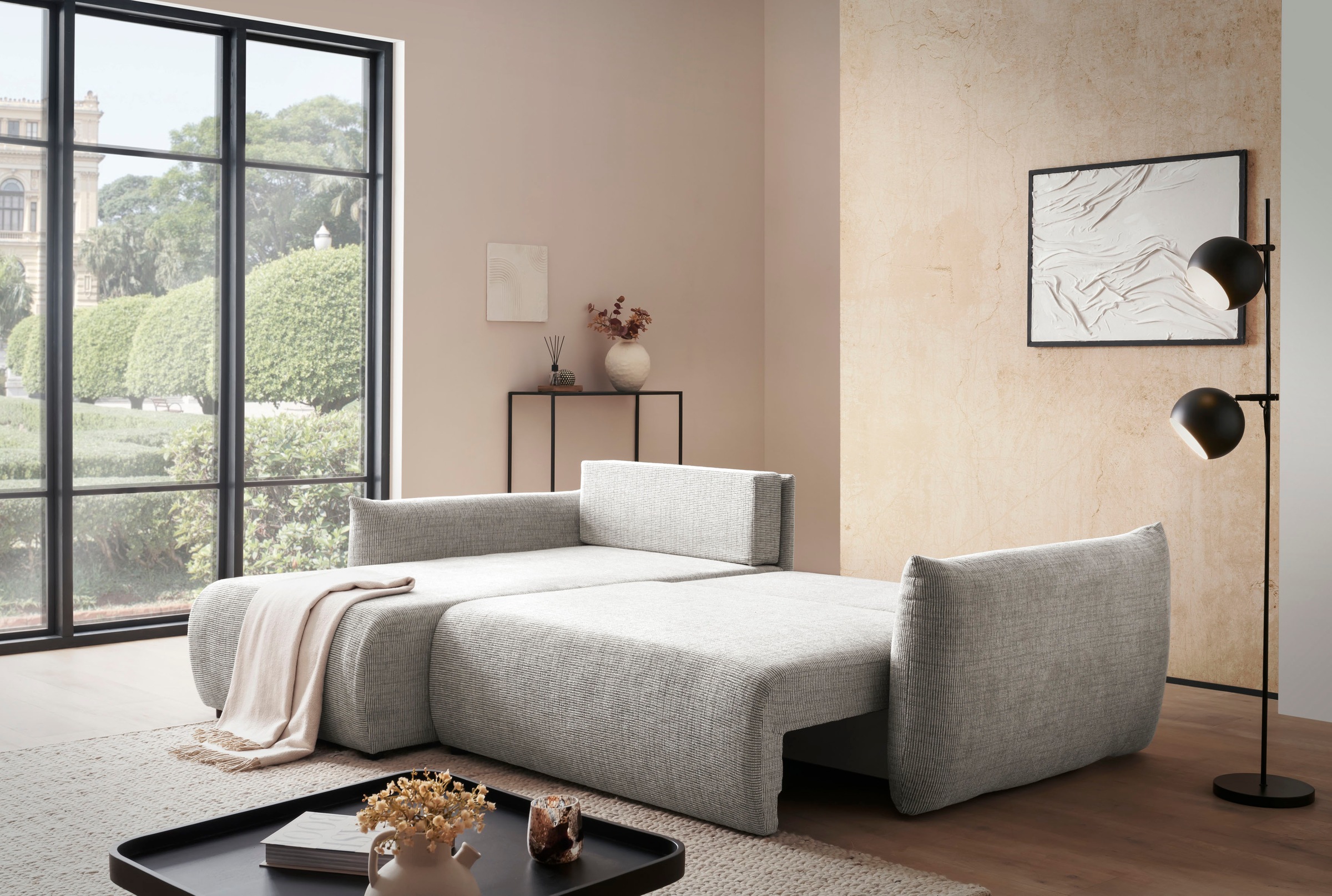 Home affaire Ecksofa "MAVAS Schlafsofa mit Bettkasten, L-Form," ca.257/127c günstig online kaufen