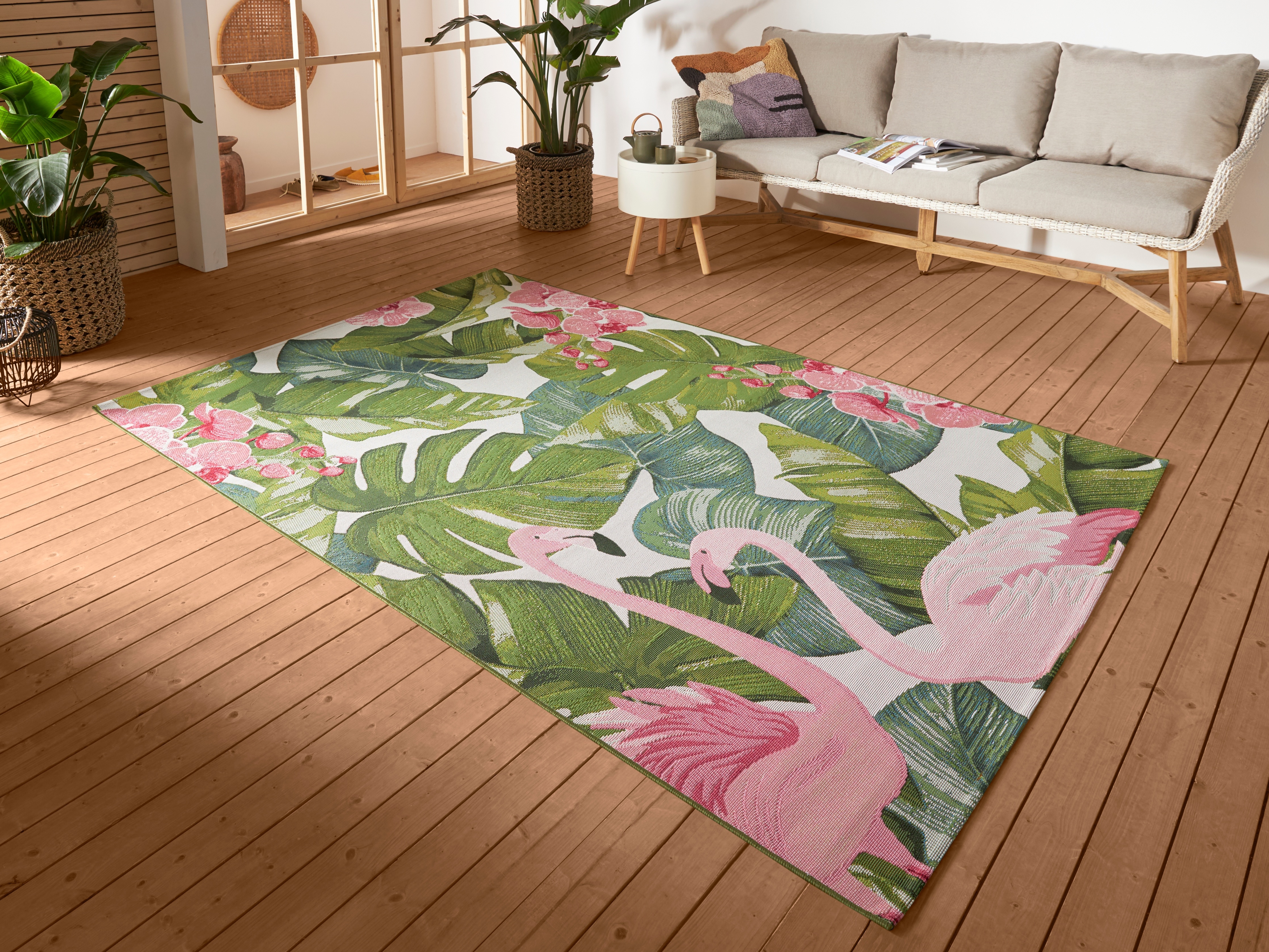HANSE Home Outdoorteppich "Tropical Flamingo" rechteckig 3 mm Höhe In-& Outdoor, Teppich, Wetterfest, Balkon, Garten, Wohnzimmer, Floral