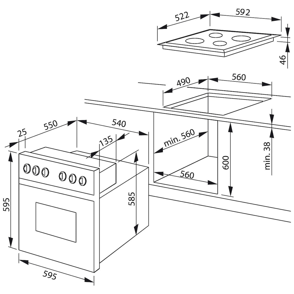 Amica Elektro-Herd-Set »EHC 12616 E«, EHC 12616 E, RapidWarmUp-Funktion